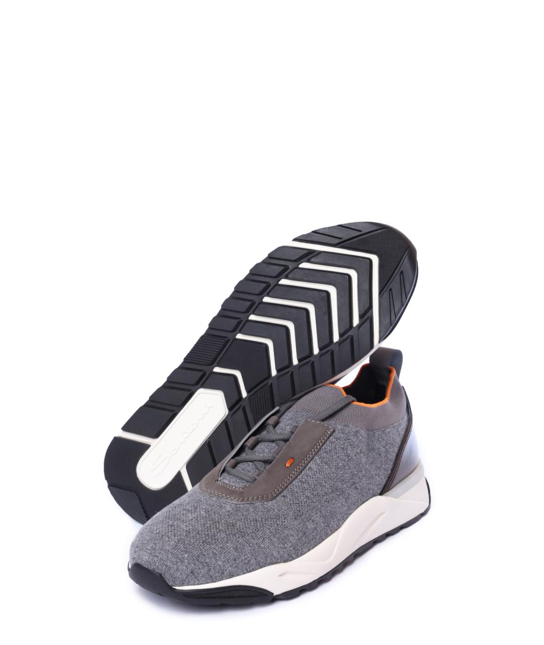 SANTONI Серые текстильные низкие кроссовки / кеды, фото 4