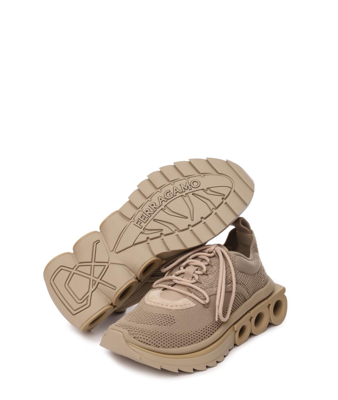 FERRAGAMO Бежевые текстильные кроссовки, фото 4