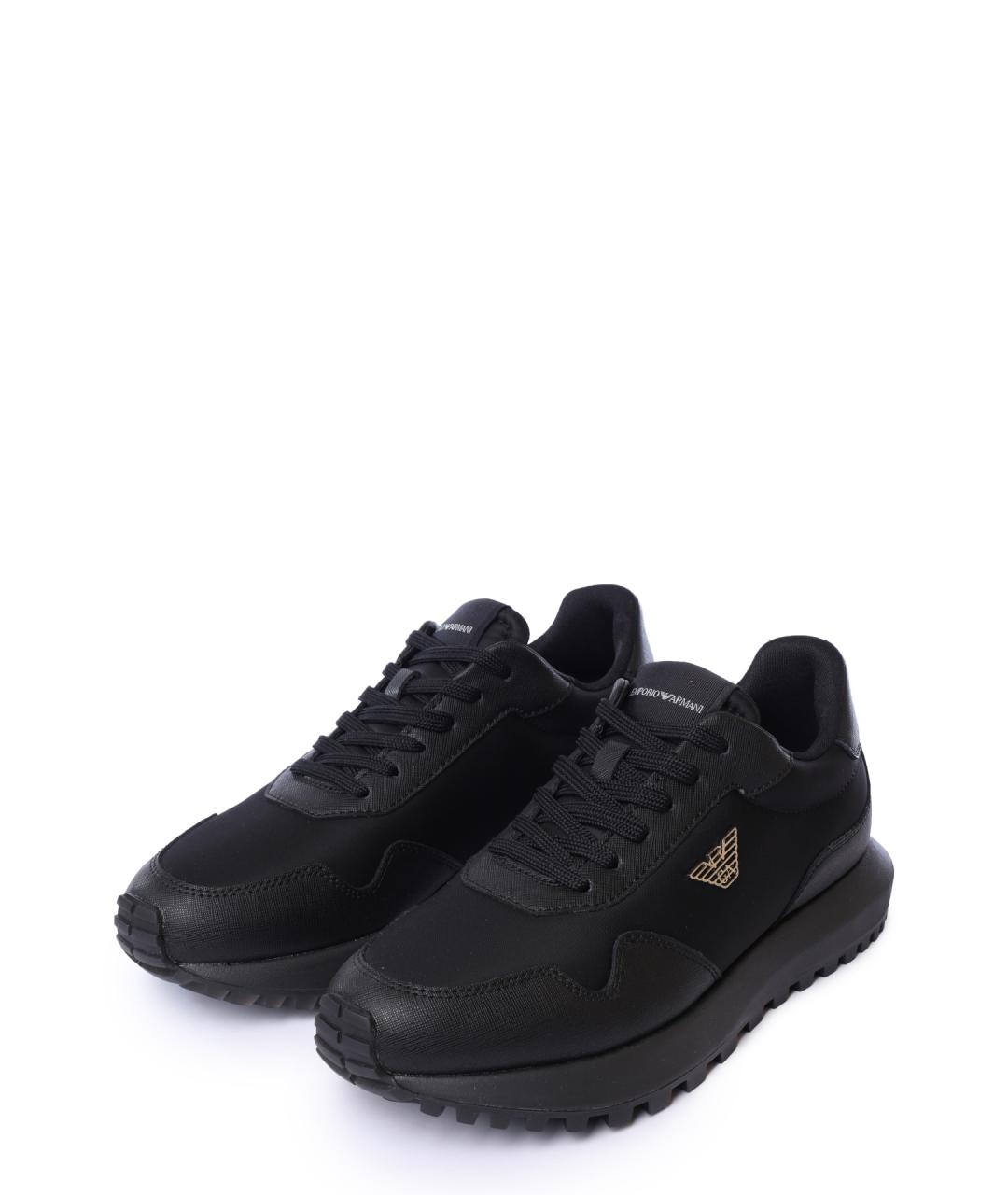 EMPORIO ARMANI Черные текстильные низкие кроссовки / кеды, фото 2