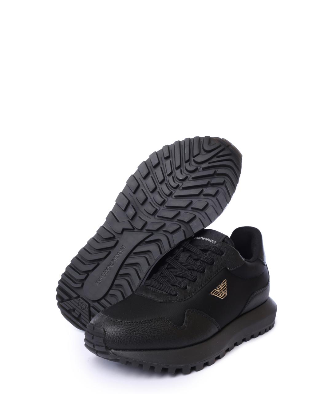 EMPORIO ARMANI Черные текстильные низкие кроссовки / кеды, фото 4