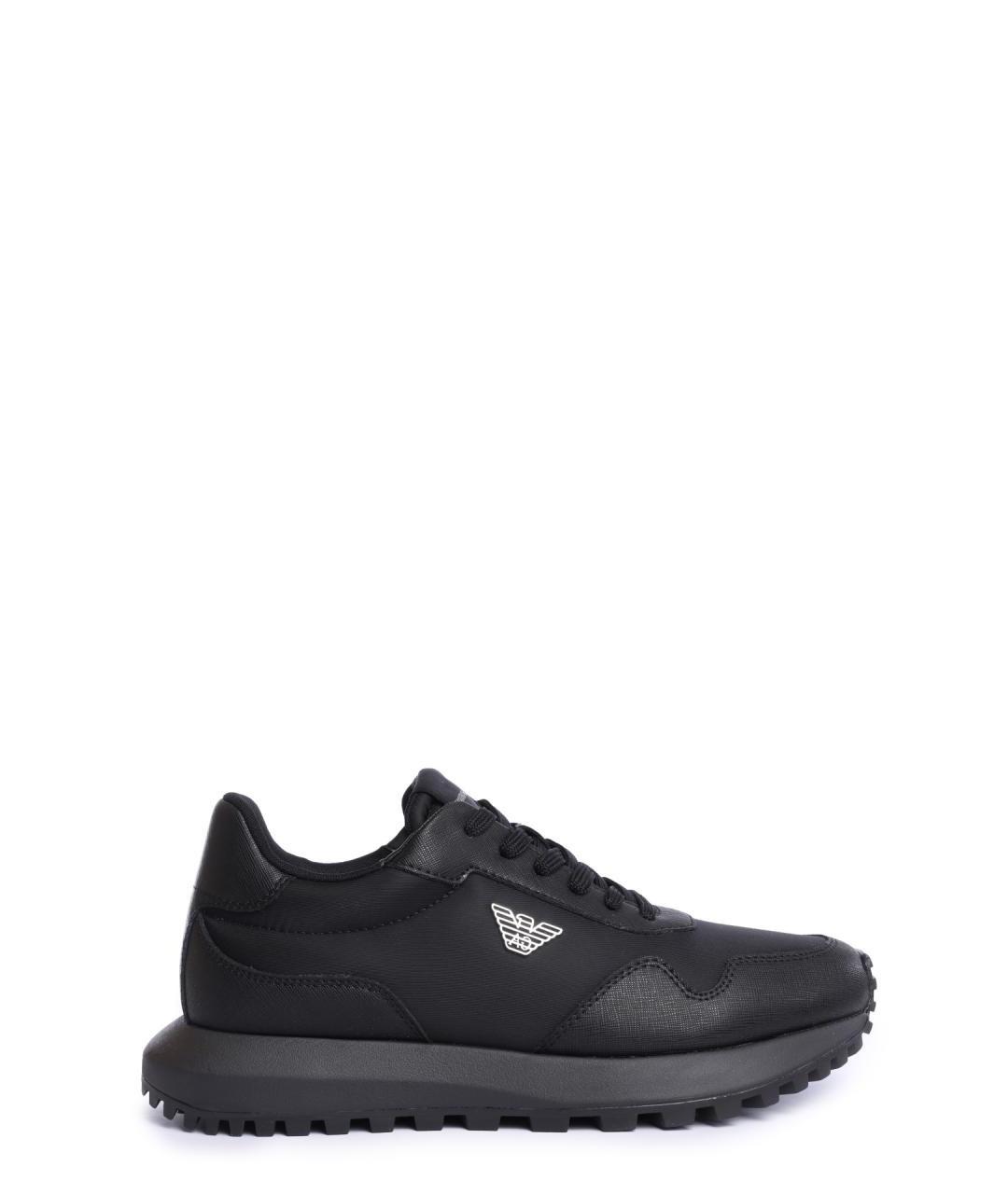 EMPORIO ARMANI Черные текстильные низкие кроссовки / кеды, фото 1