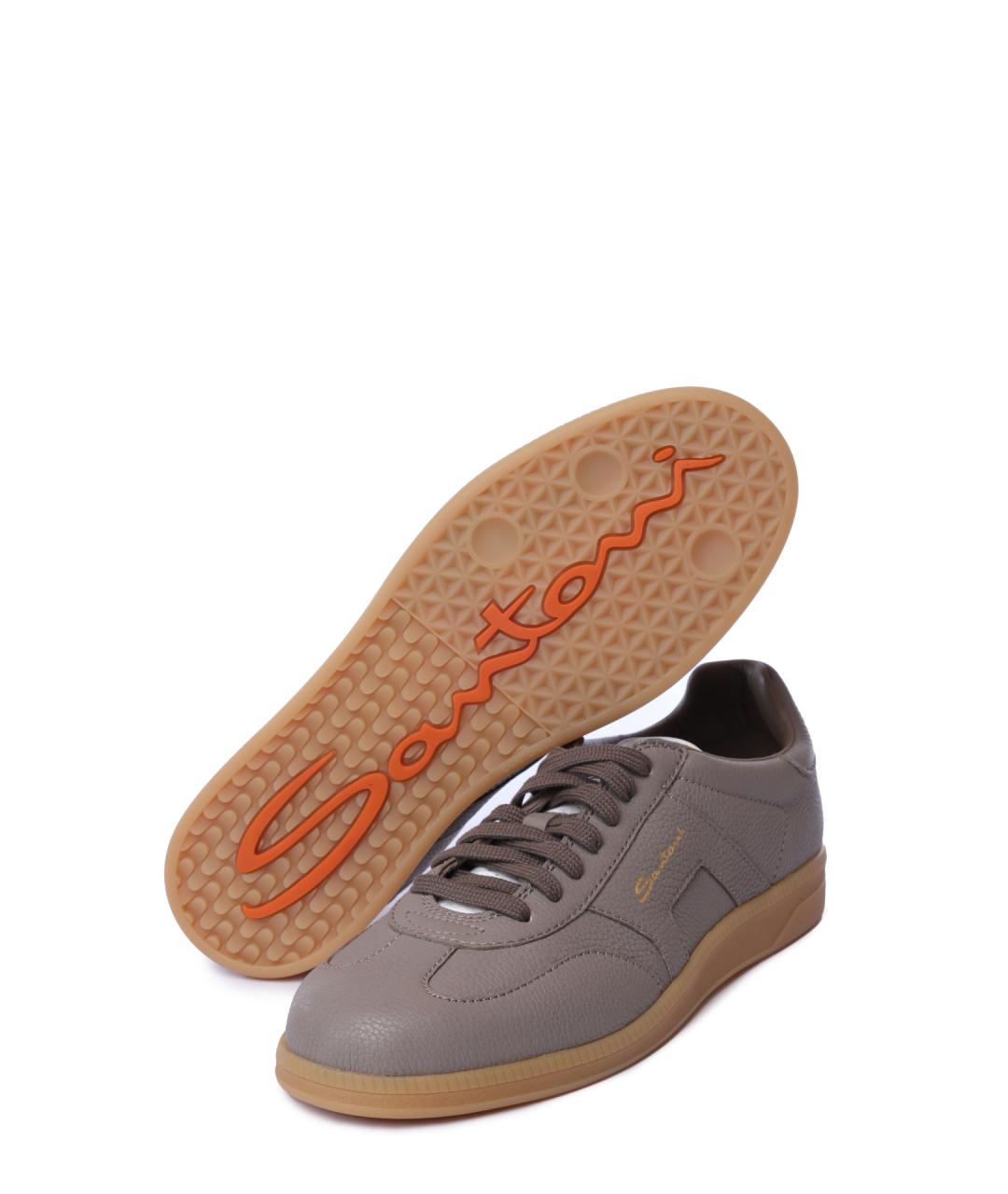 SANTONI Коричневые кожаные низкие кроссовки / кеды, фото 5