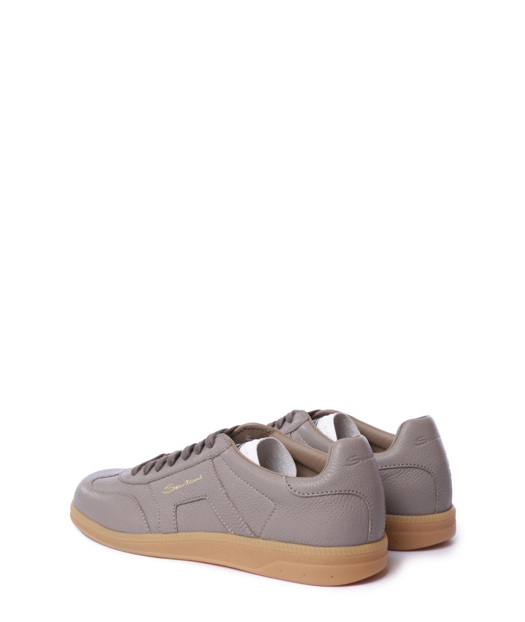 SANTONI Коричневые кожаные низкие кроссовки / кеды, фото 3