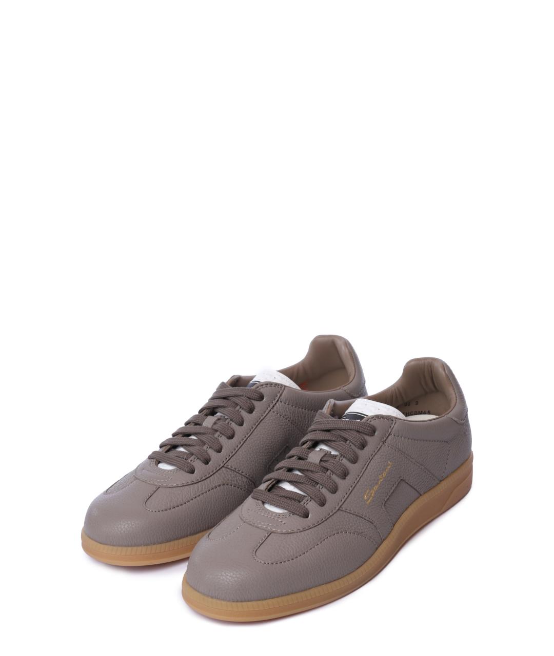 SANTONI Коричневые кожаные низкие кроссовки / кеды, фото 2