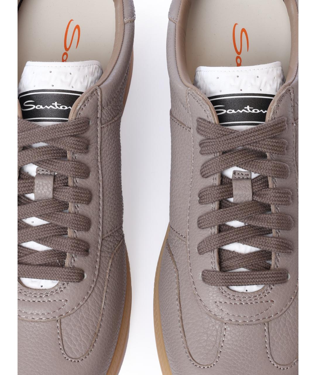 SANTONI Коричневые кожаные низкие кроссовки / кеды, фото 6