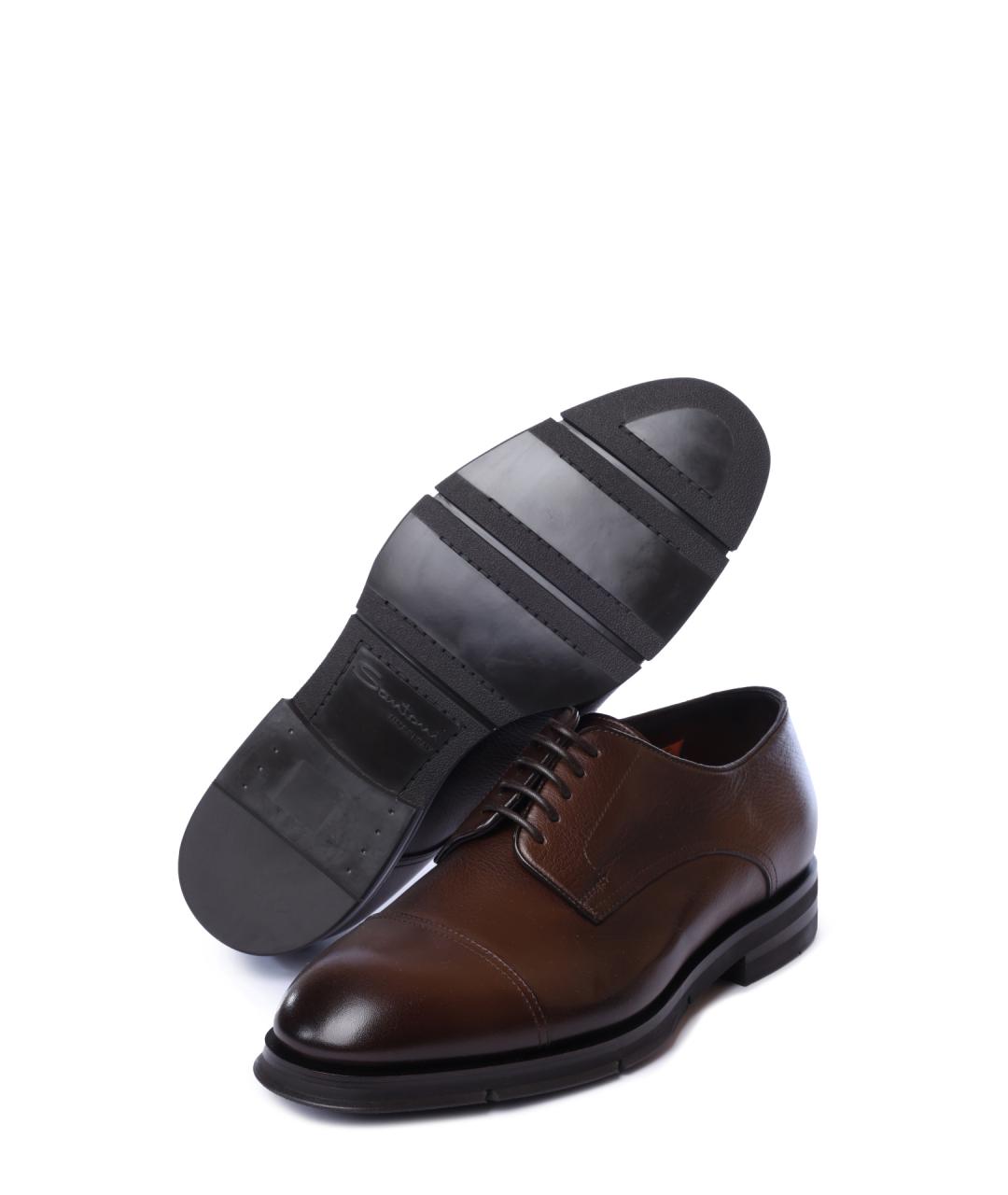 SANTONI Коричневые кожаные туфли, фото 4