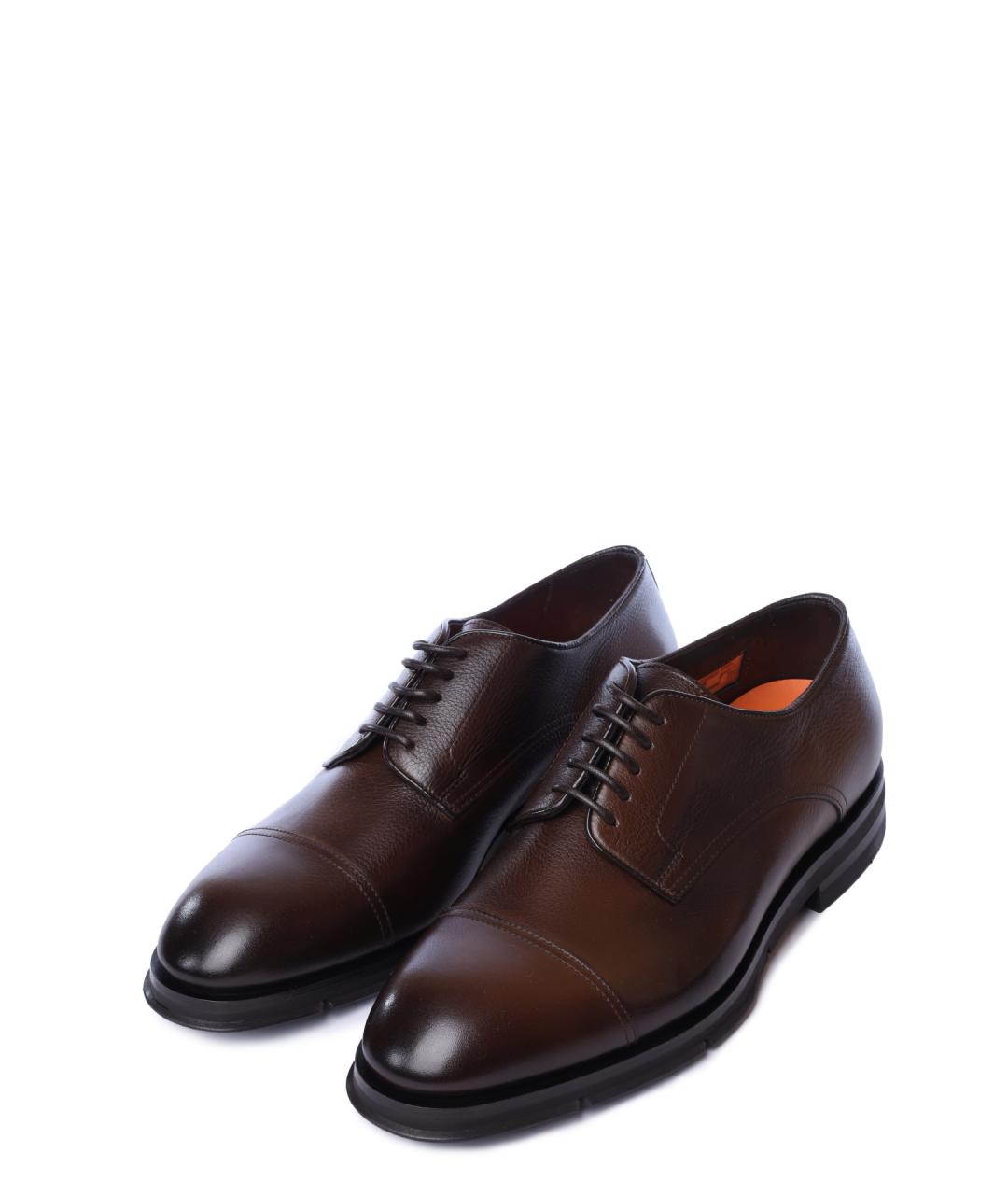 SANTONI Коричневые кожаные туфли, фото 2