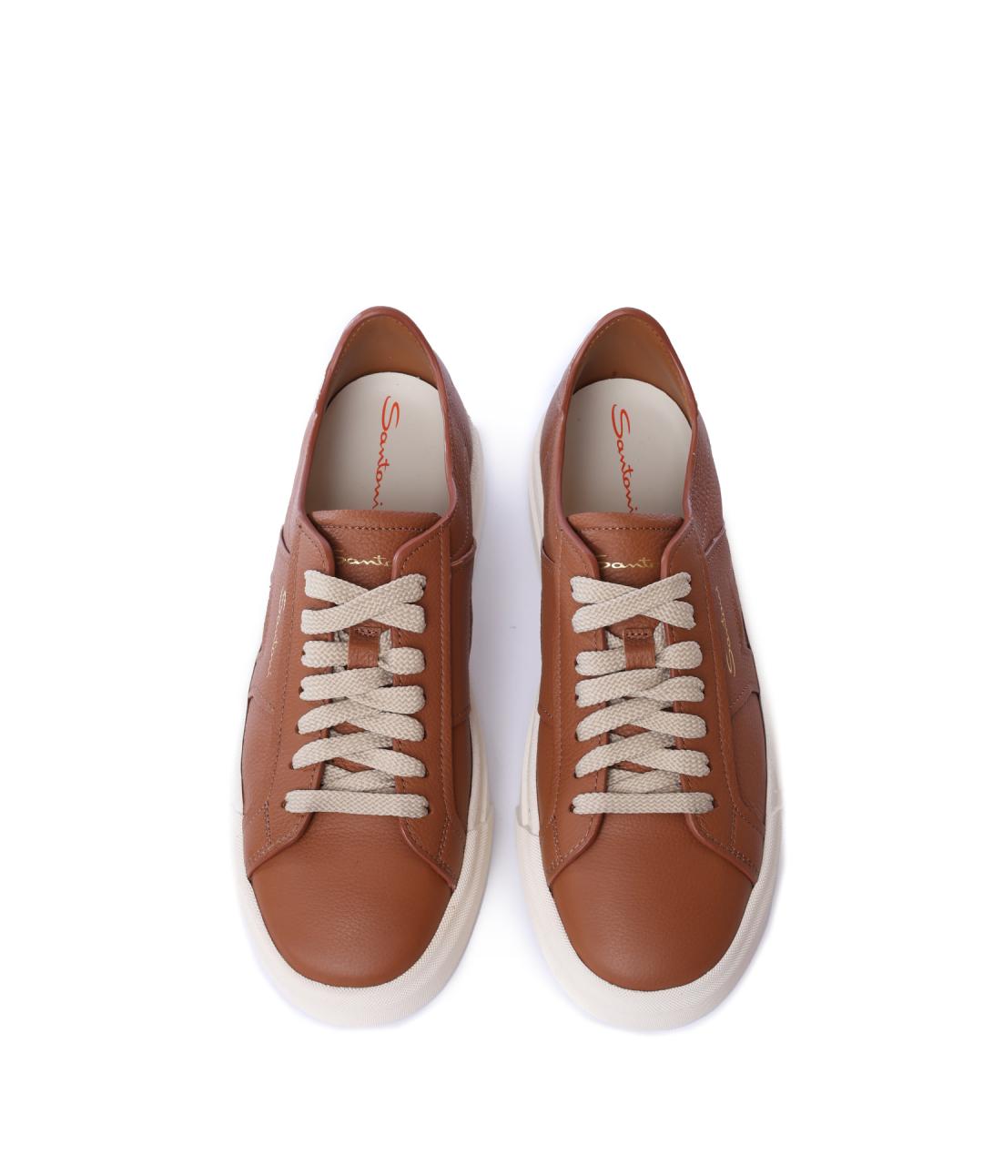 SANTONI Коричневые кожаные кеды, фото 4