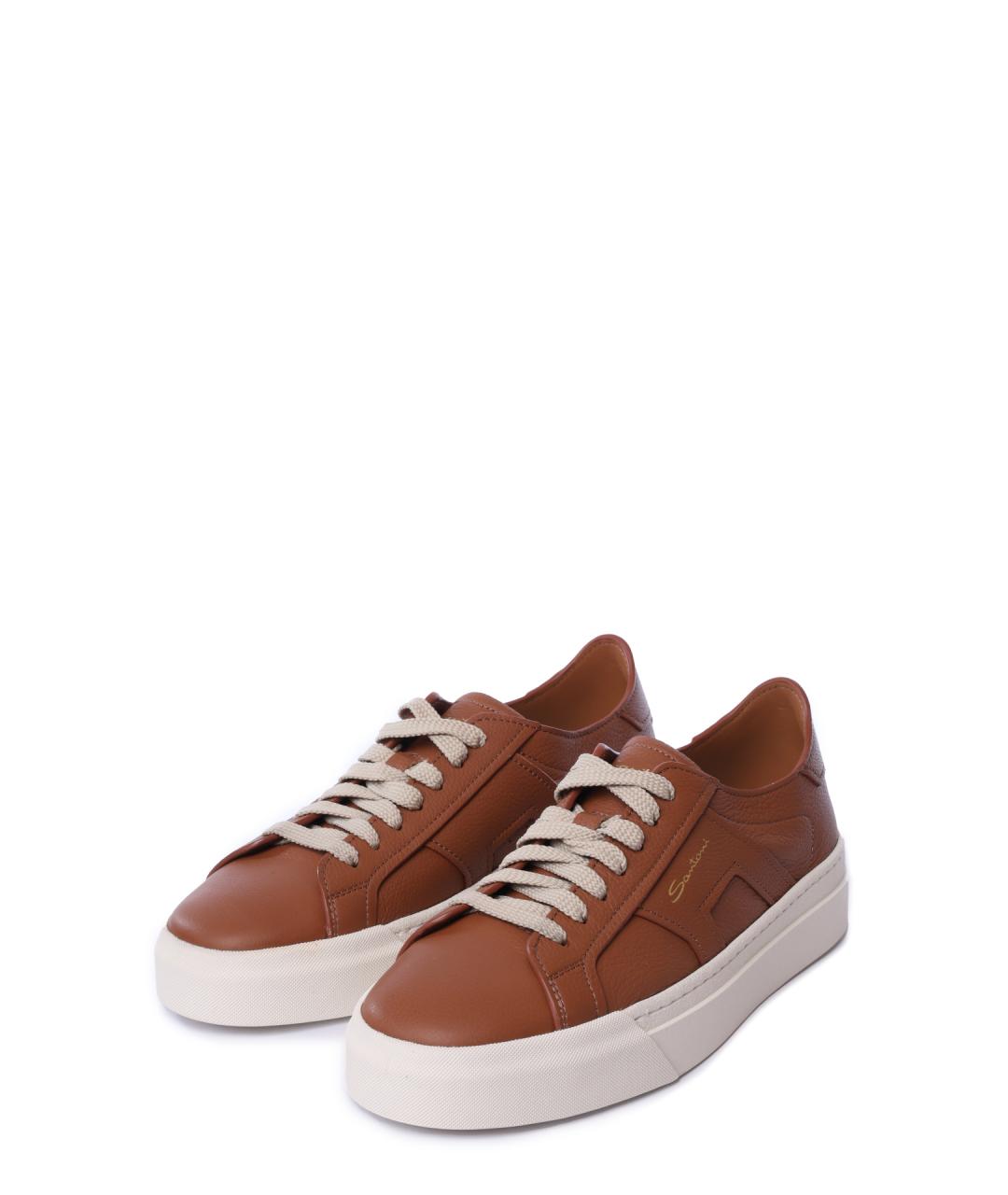 SANTONI Коричневые кожаные кеды, фото 2