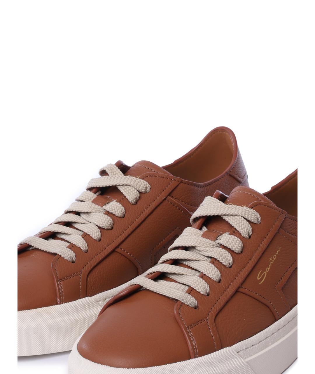 SANTONI Коричневые кожаные кеды, фото 6