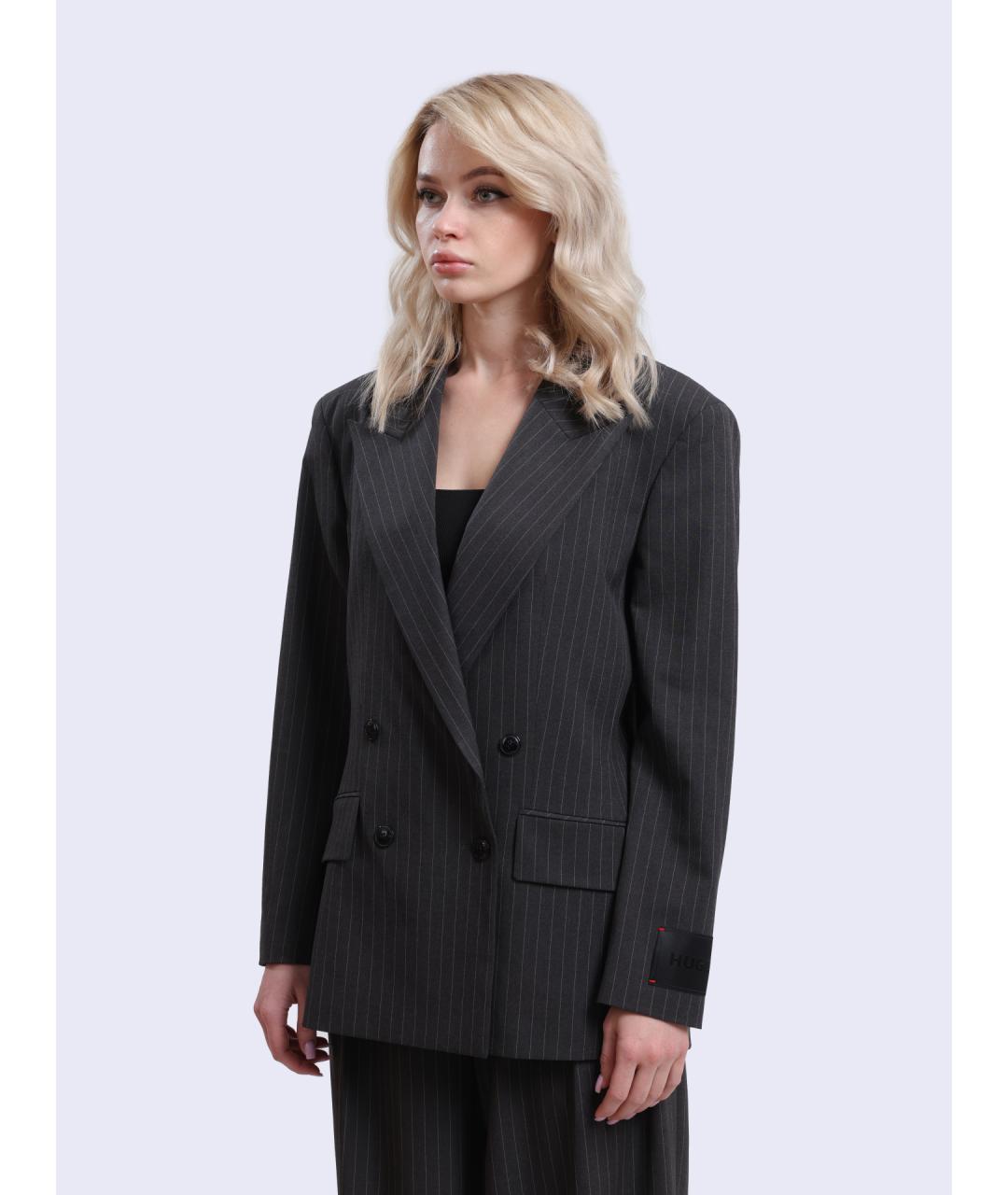 HUGO Серый полиэстеровый жакет/пиджак, фото 3