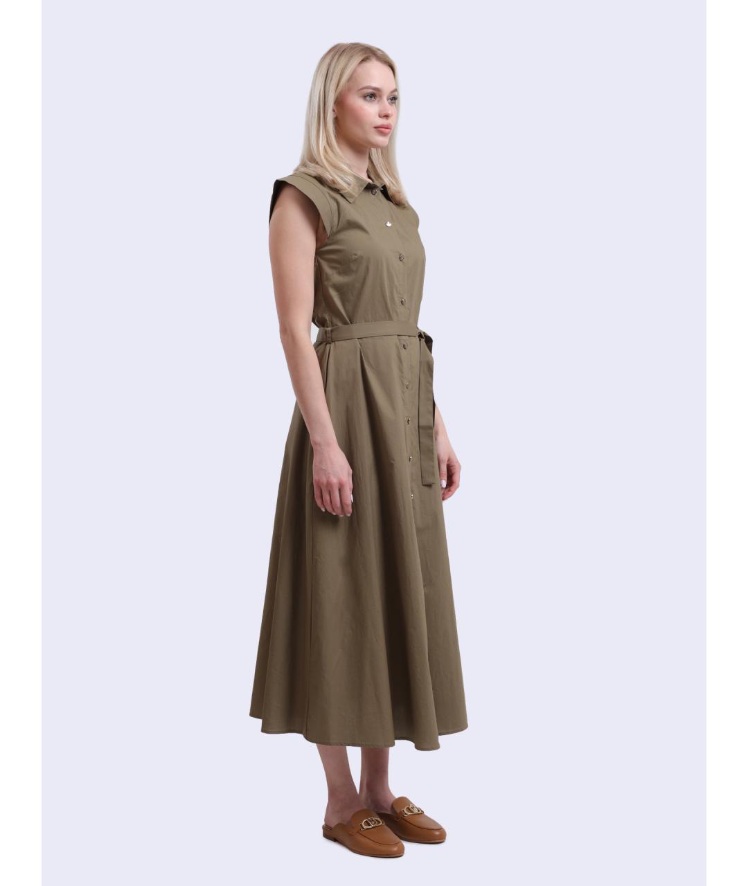 LIU JO Хаки хлопковое повседневное платье, фото 3