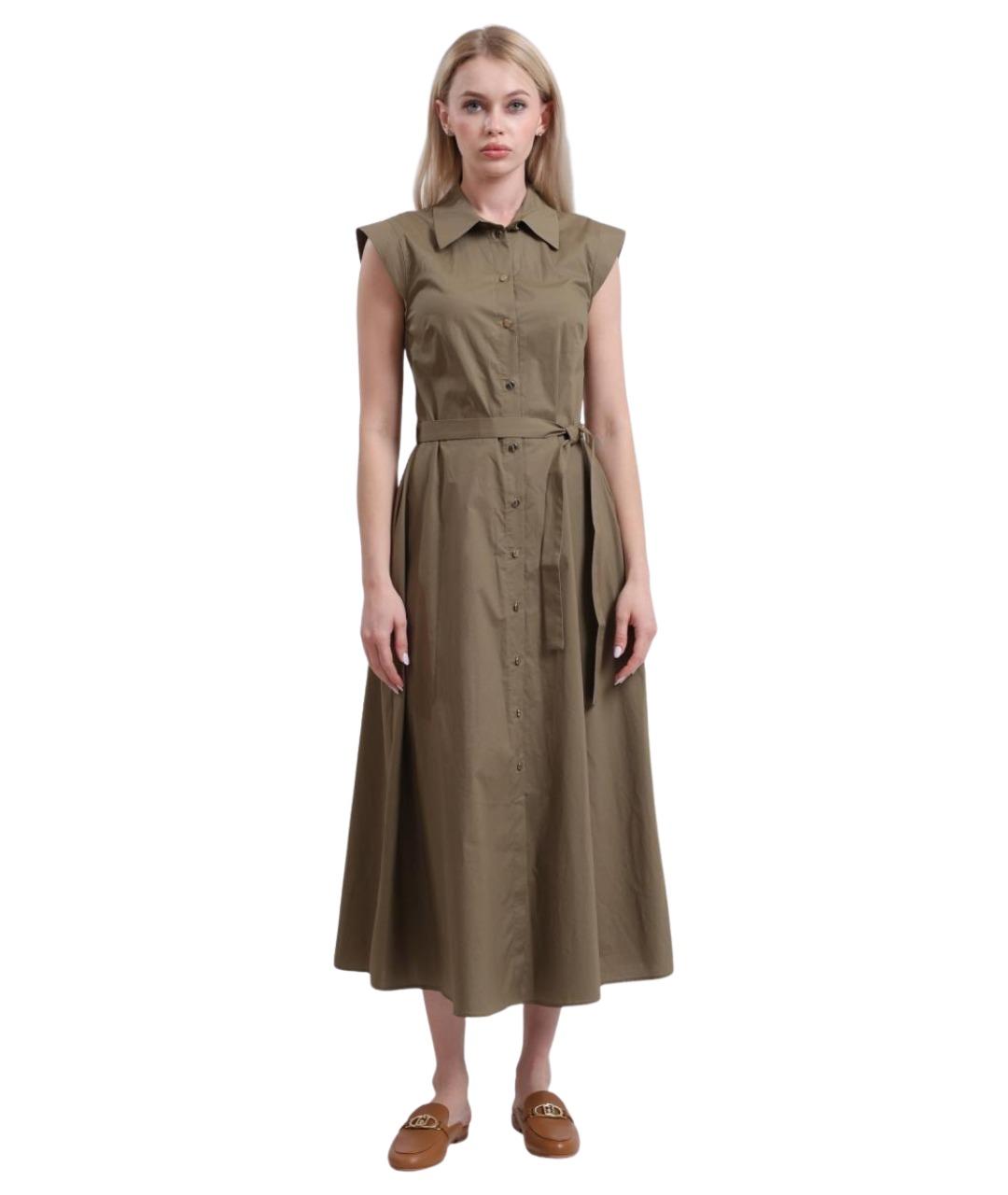 LIU JO Хаки хлопковое повседневное платье, фото 1