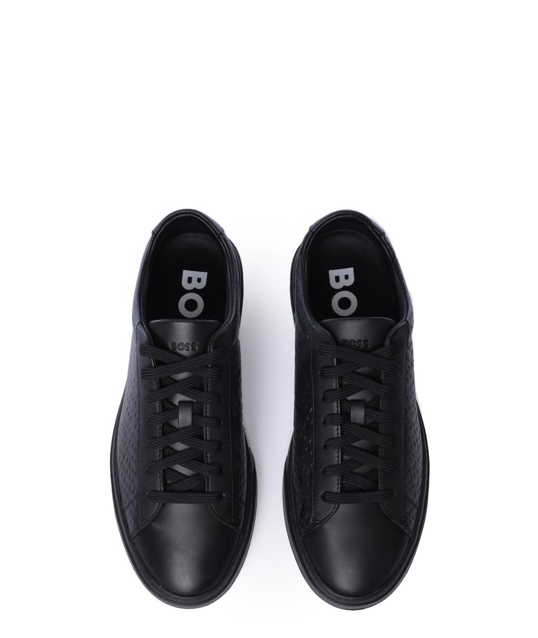 HUGO BOSS Черные кожаные низкие кроссовки / кеды, фото 4