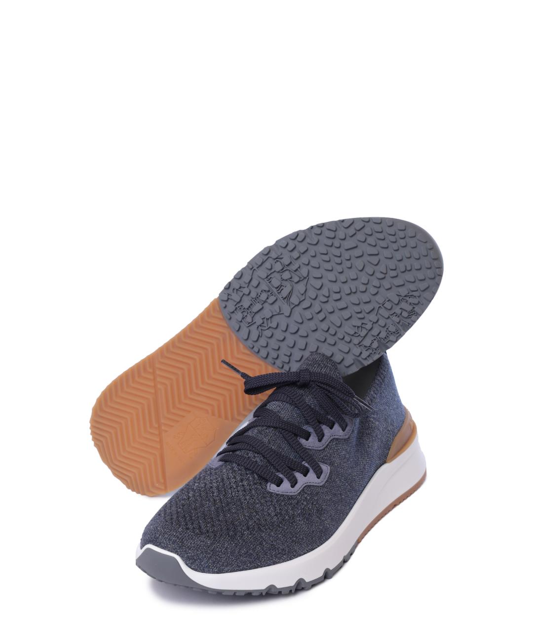 BRUNELLO CUCINELLI Синие текстильные низкие кроссовки / кеды, фото 4