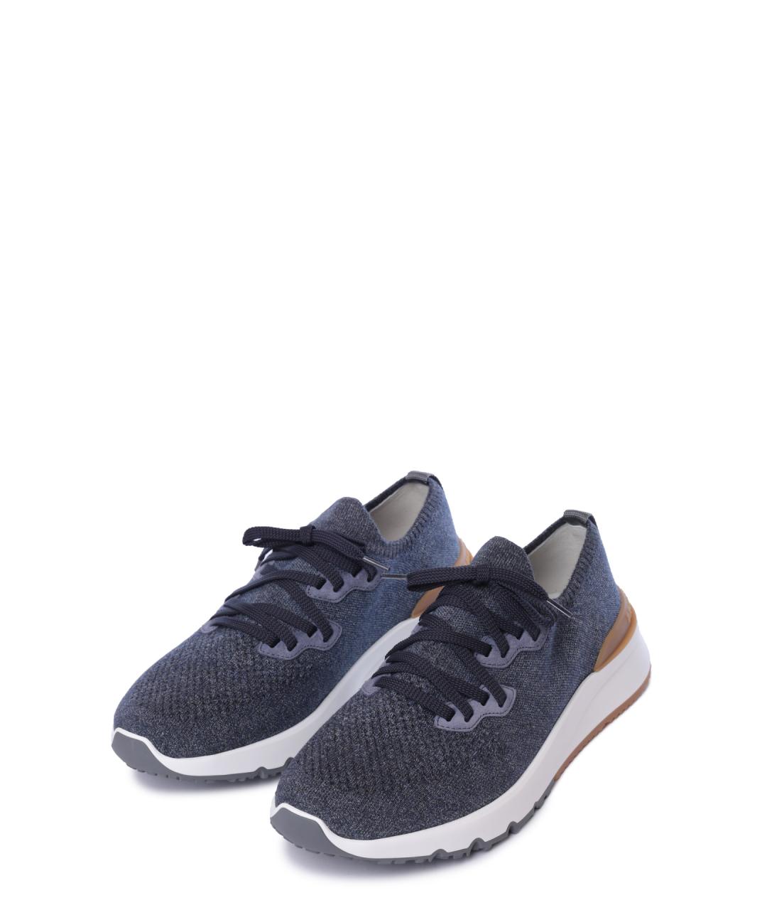 BRUNELLO CUCINELLI Синие текстильные низкие кроссовки / кеды, фото 2