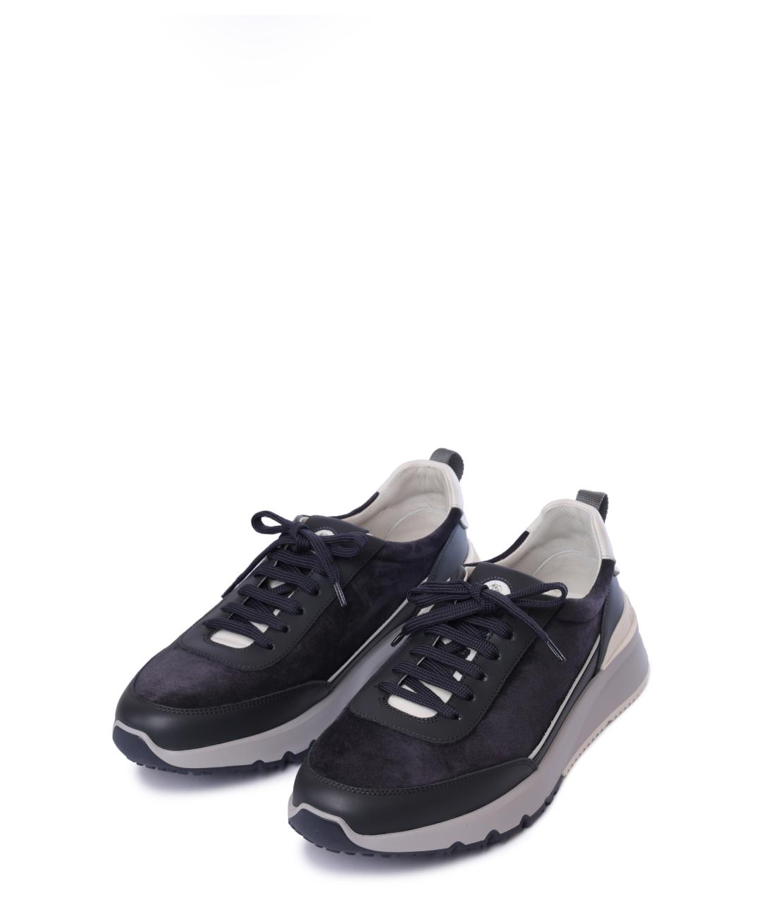 BRUNELLO CUCINELLI Темно-синие замшевые низкие кроссовки / кеды, фото 2