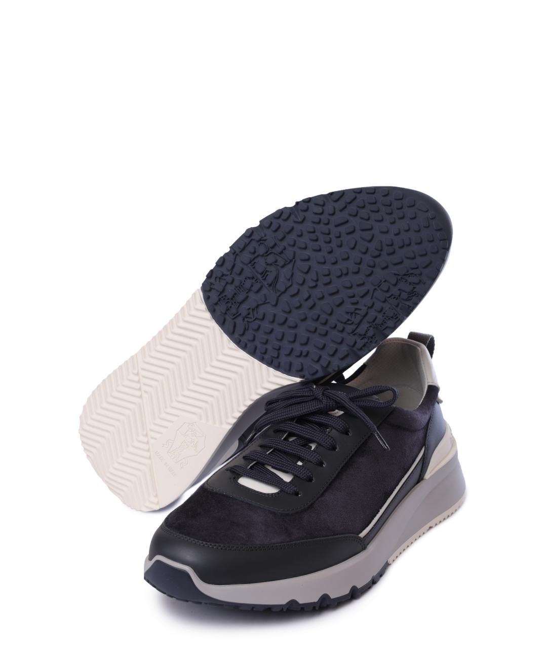 BRUNELLO CUCINELLI Темно-синие замшевые низкие кроссовки / кеды, фото 4