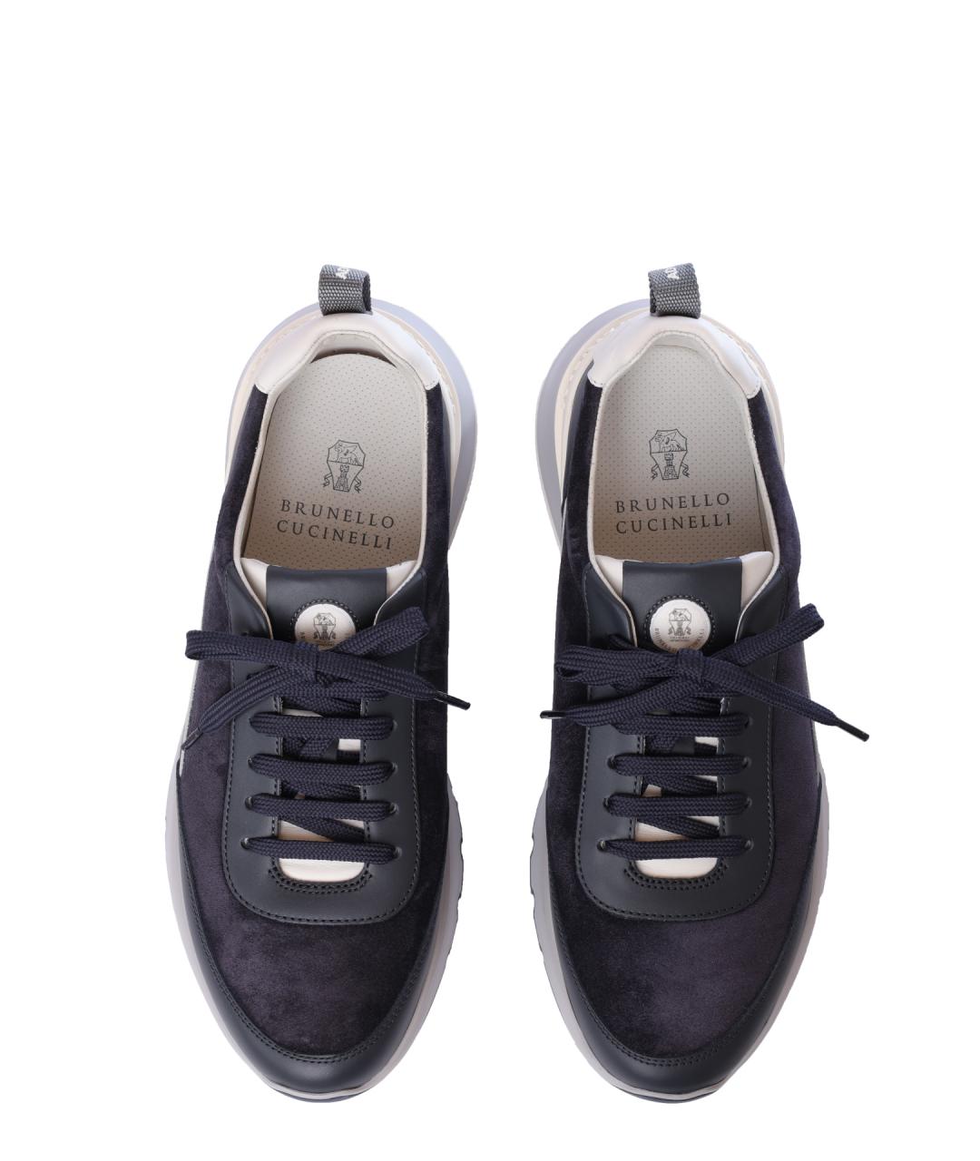 BRUNELLO CUCINELLI Темно-синие замшевые низкие кроссовки / кеды, фото 3