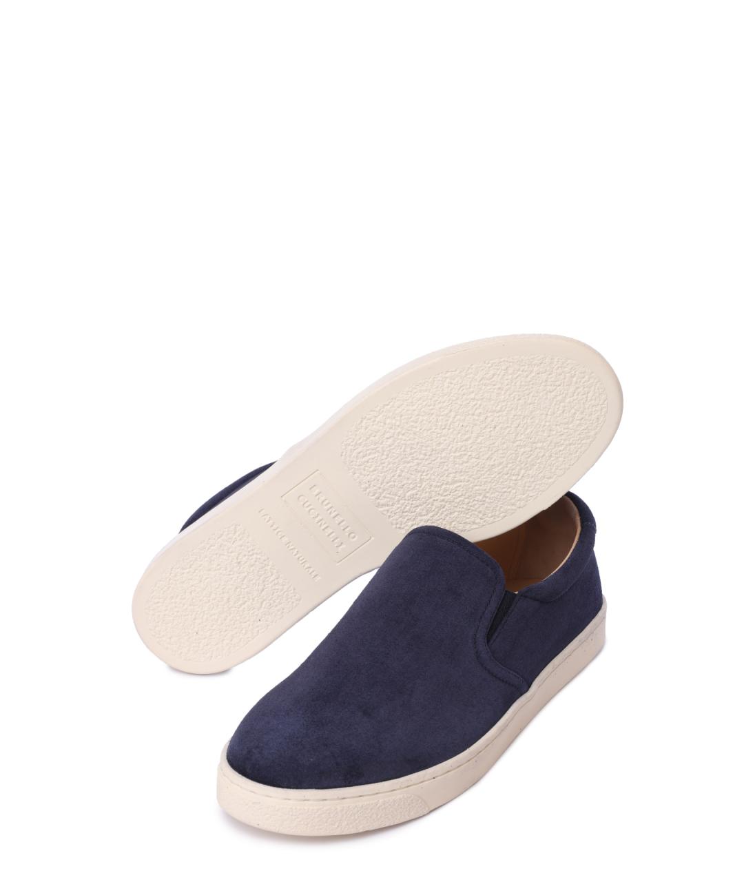 BRUNELLO CUCINELLI Синие замшевые слипоны, фото 4