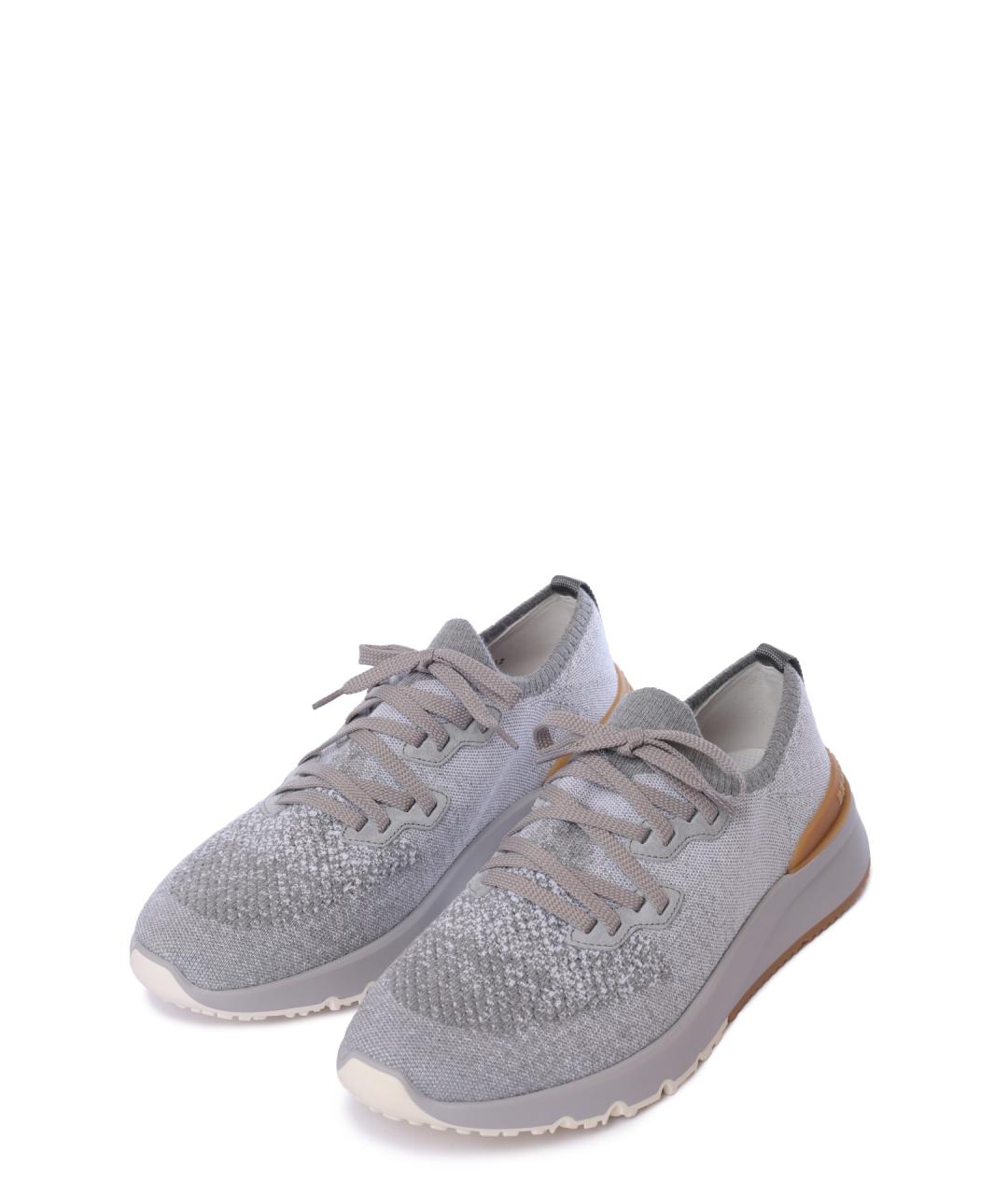 BRUNELLO CUCINELLI Серые текстильные низкие кроссовки / кеды, фото 2