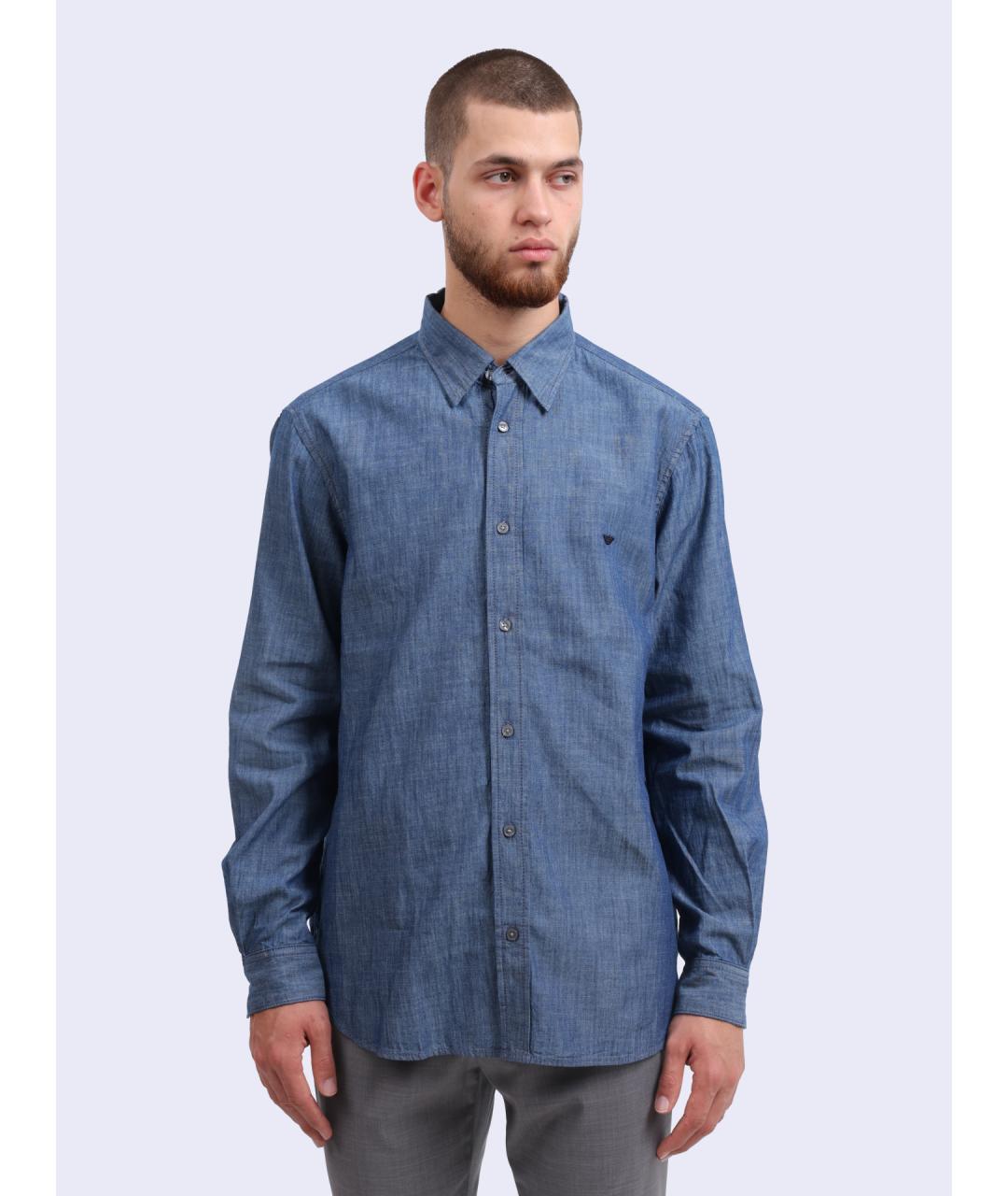 EMPORIO ARMANI Синяя хлопковая кэжуал рубашка, фото 2