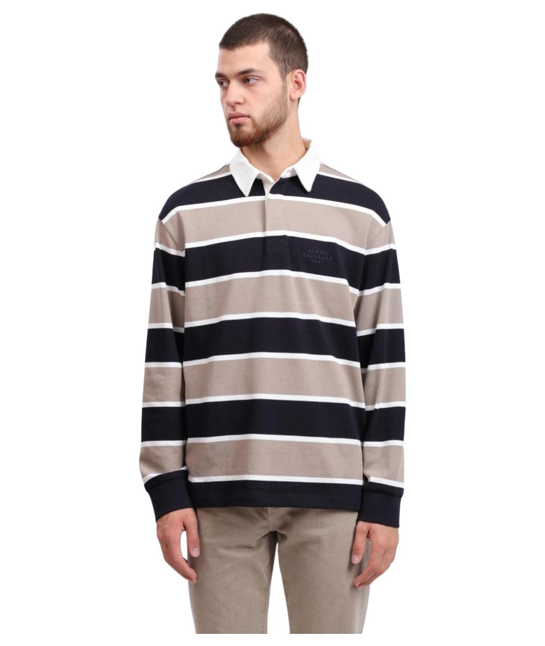 ARMANI EXCHANGE Бежевое хлопковое поло с длинным рукавом, фото 1