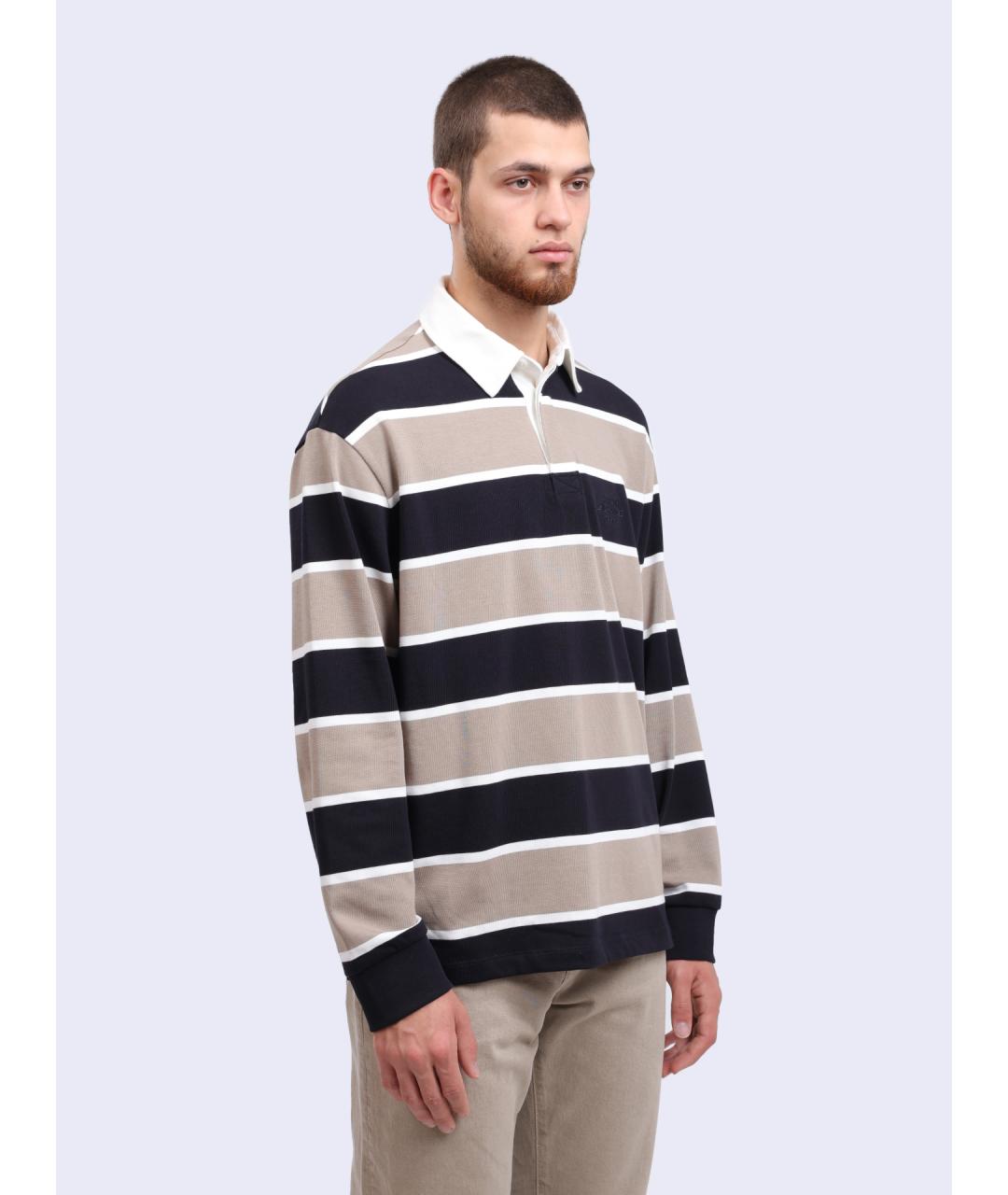 ARMANI EXCHANGE Бежевое хлопковое поло с длинным рукавом, фото 3