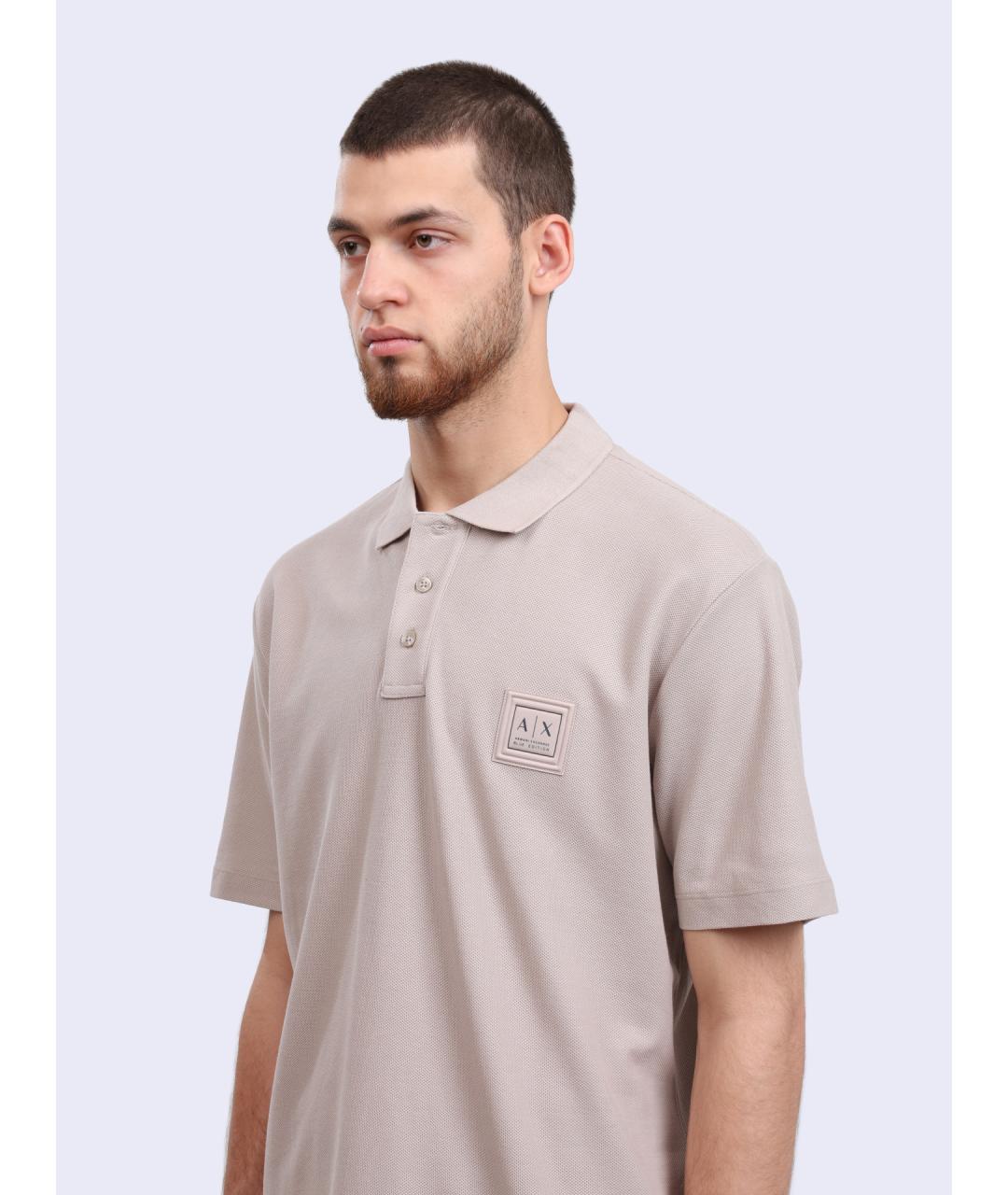 ARMANI EXCHANGE Бежевое хлопковое поло с коротким рукавом, фото 4