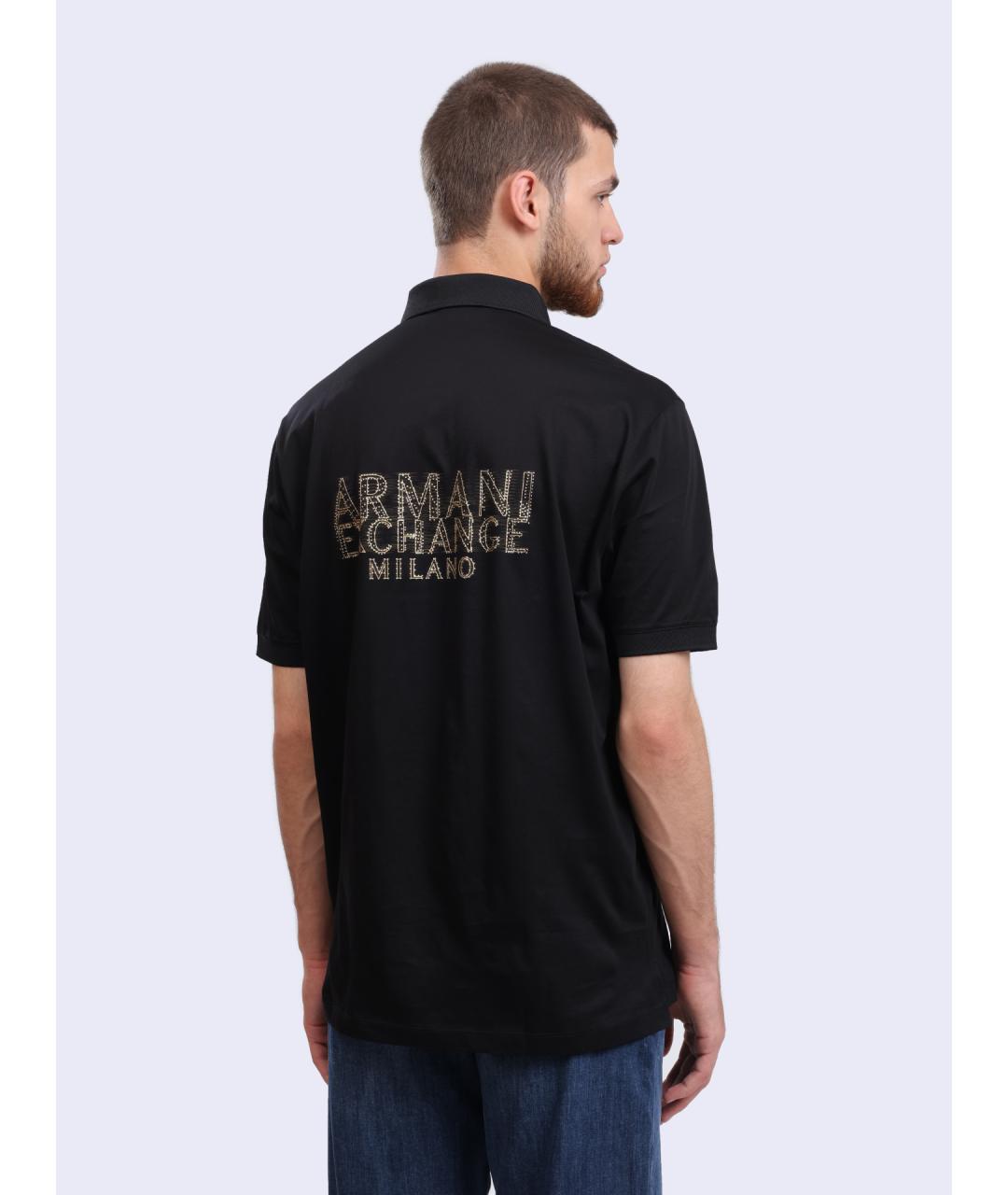 ARMANI EXCHANGE Черное хлопковое поло с коротким рукавом, фото 4