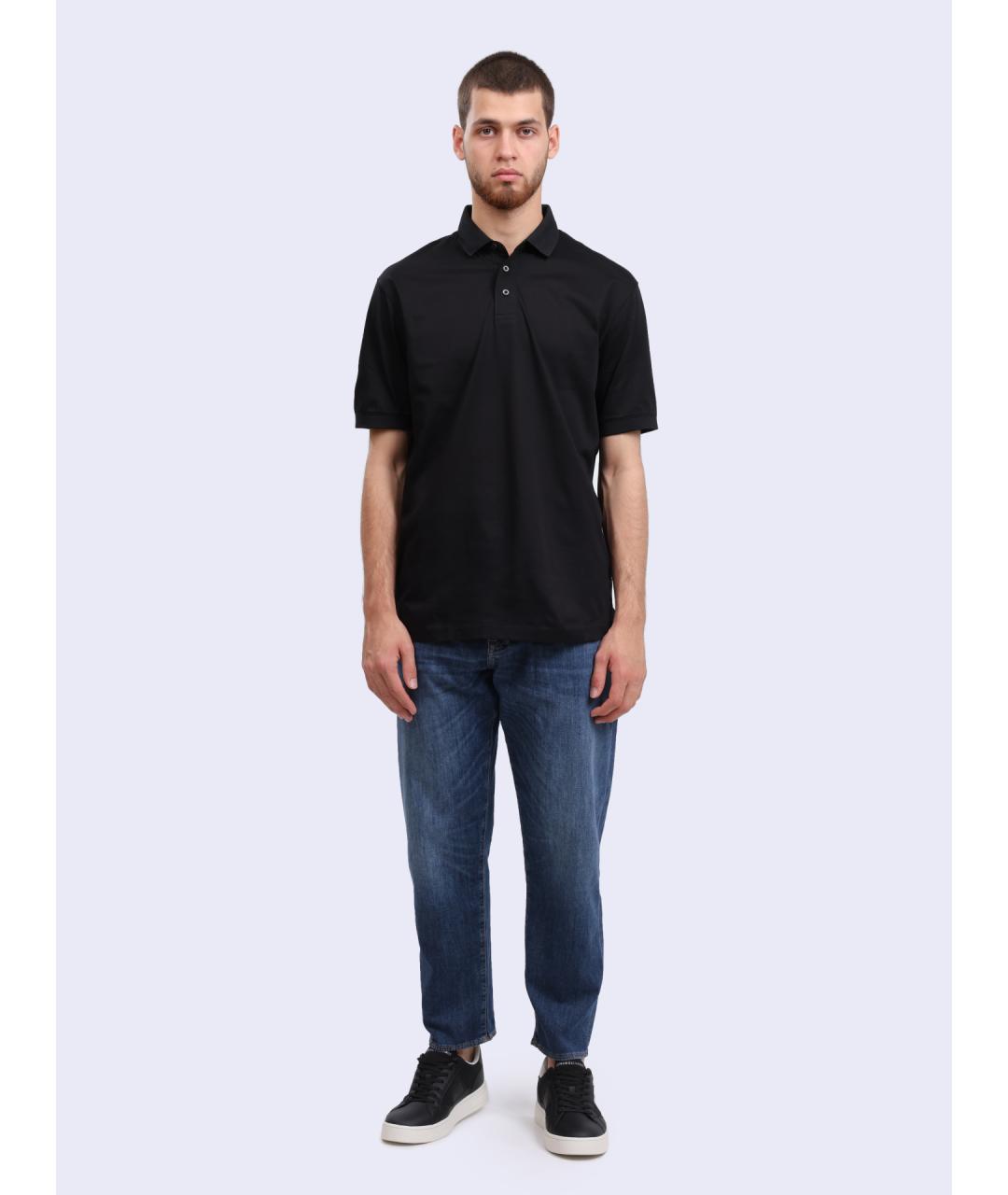 ARMANI EXCHANGE Черное хлопковое поло с коротким рукавом, фото 2