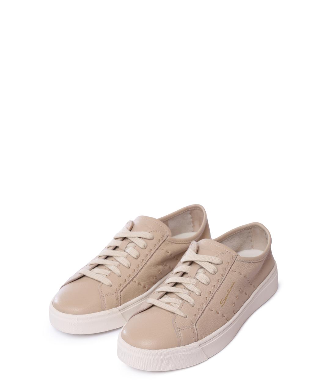 SANTONI Бежевые кожаные кеды, фото 3