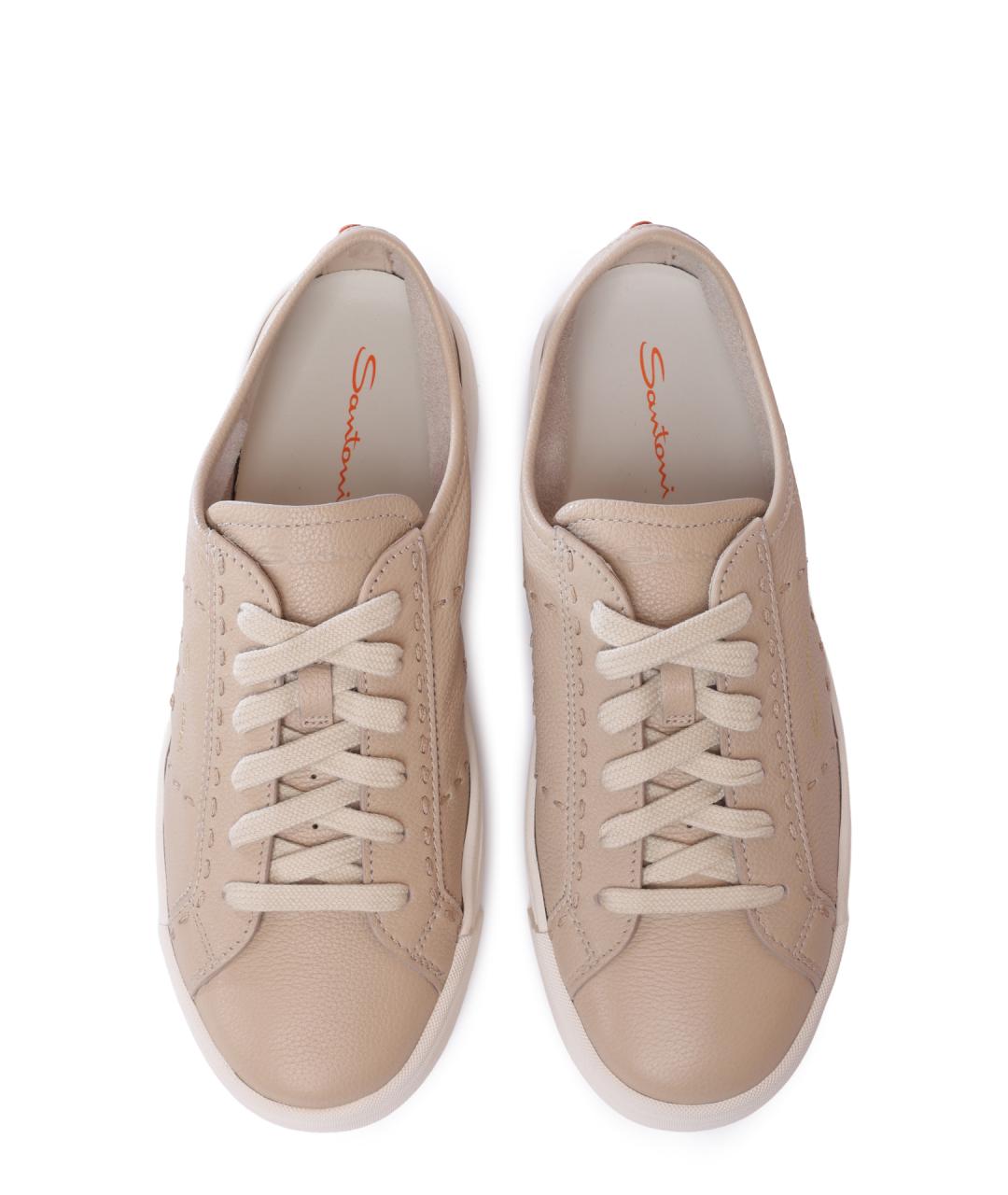 SANTONI Бежевые кожаные кеды, фото 4