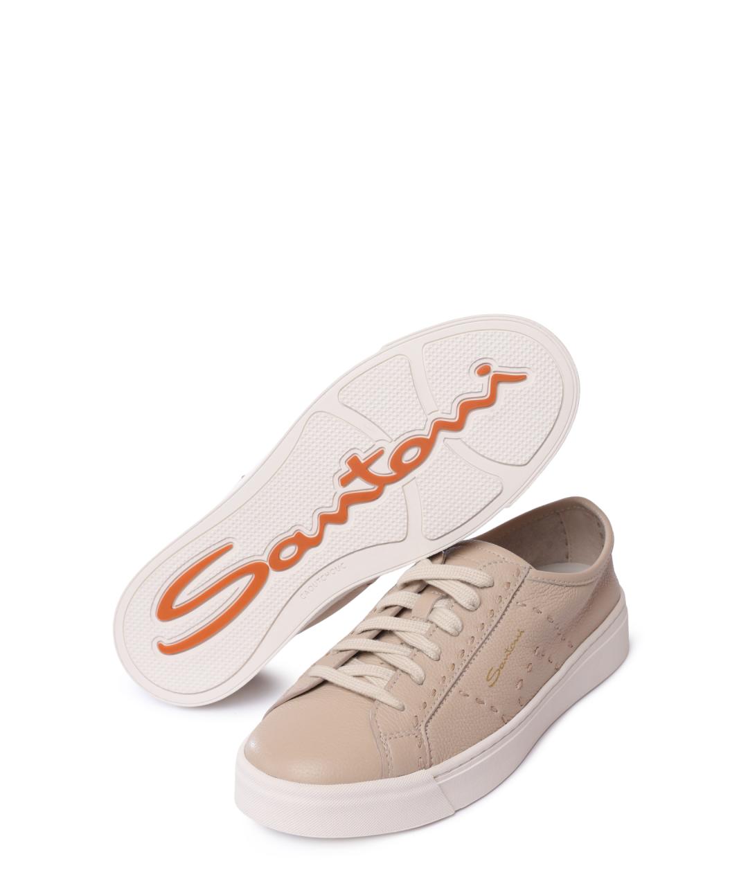 SANTONI Бежевые кожаные кеды, фото 5