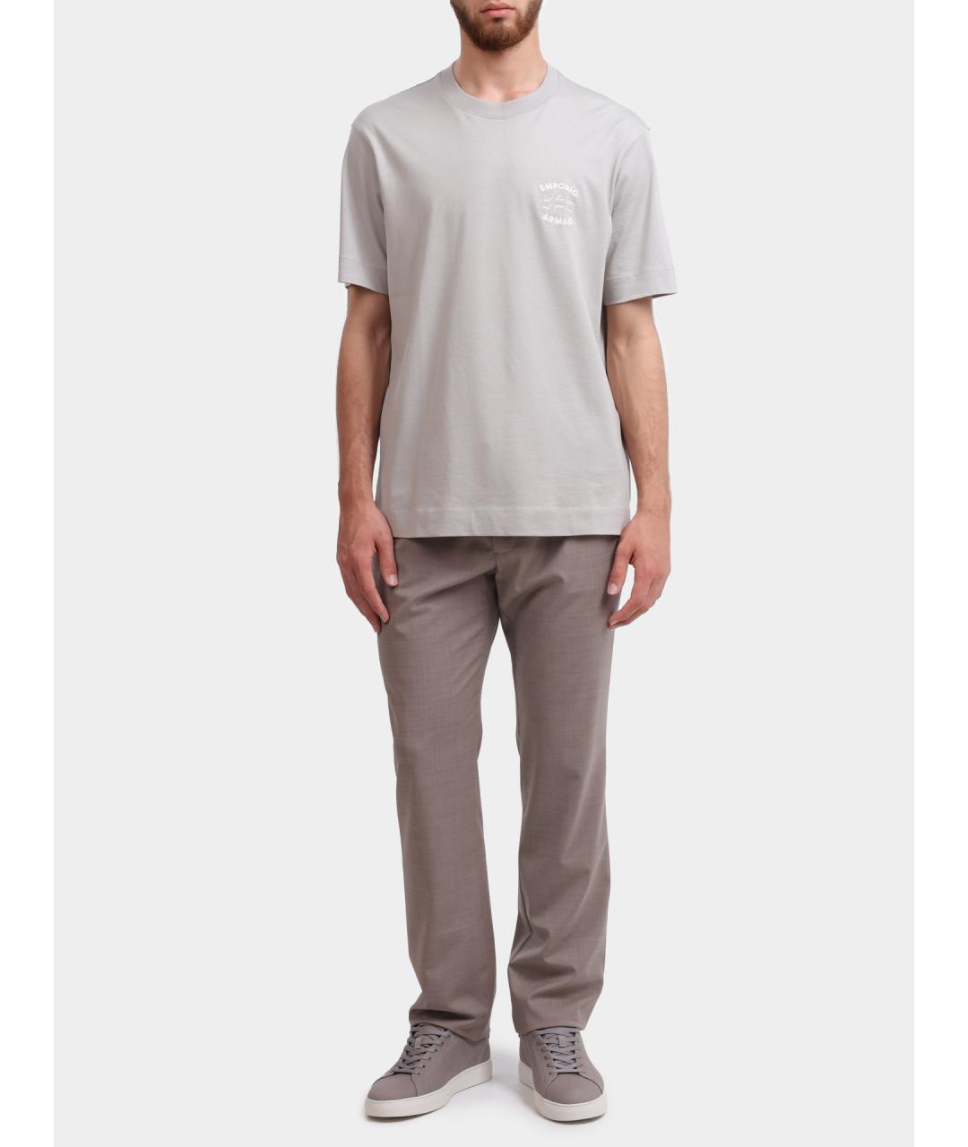 EMPORIO ARMANI Серая хлопковая футболка, фото 2