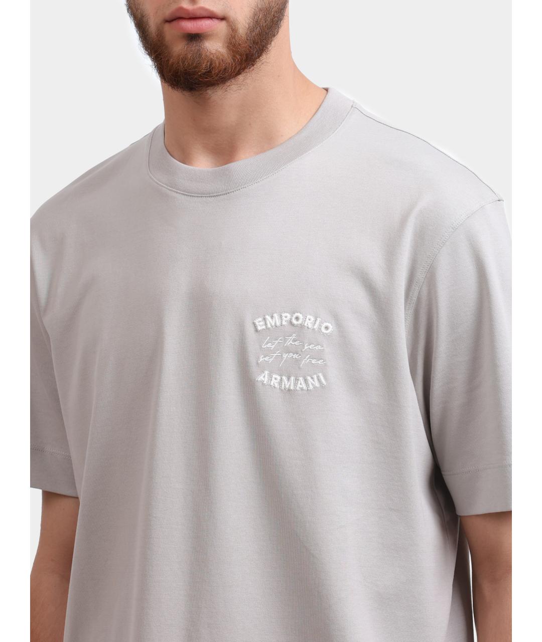 EMPORIO ARMANI Серая хлопковая футболка, фото 3