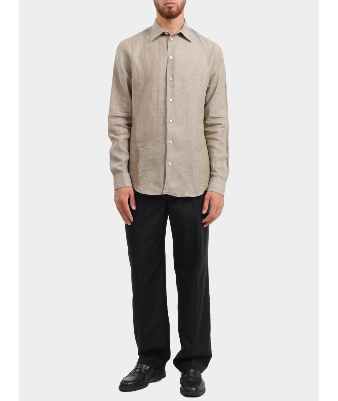 EMPORIO ARMANI Бежевая льняная кэжуал рубашка, фото 2