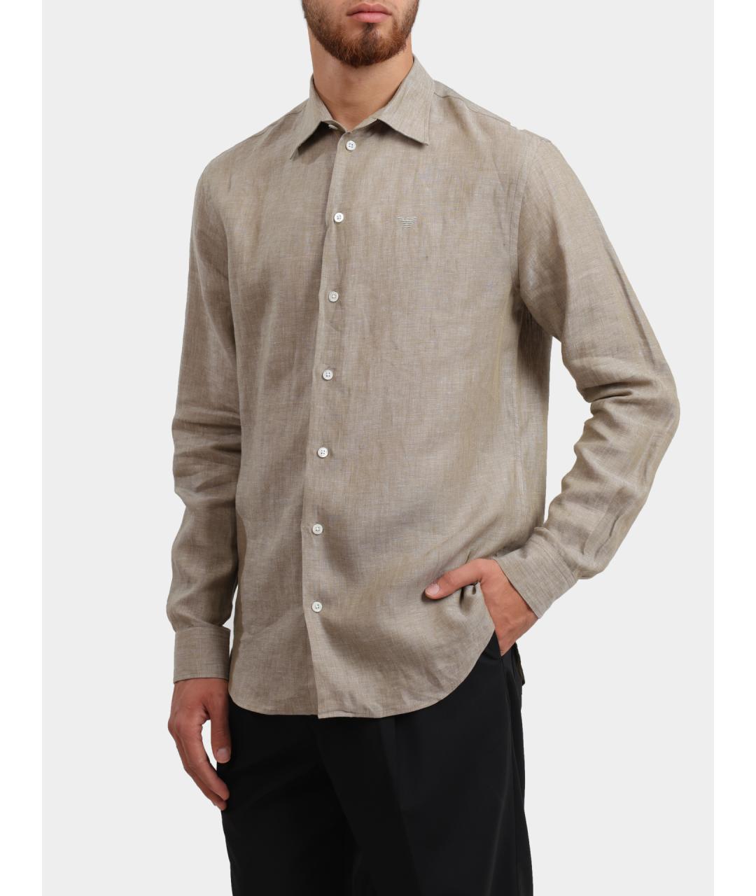 EMPORIO ARMANI Бежевая льняная кэжуал рубашка, фото 3