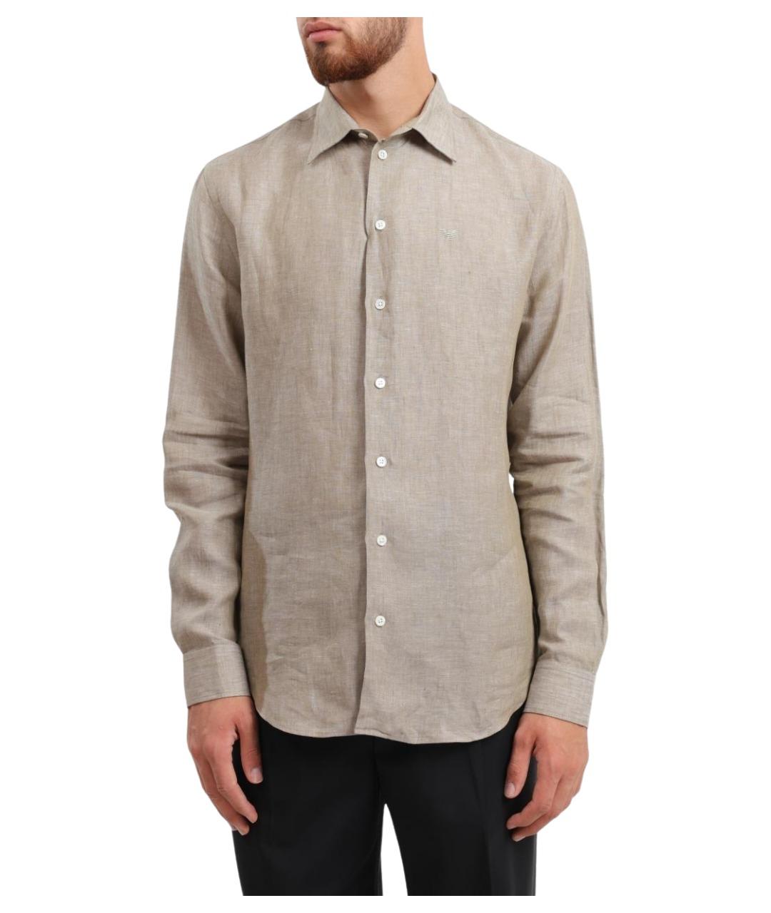 EMPORIO ARMANI Бежевая льняная кэжуал рубашка, фото 1
