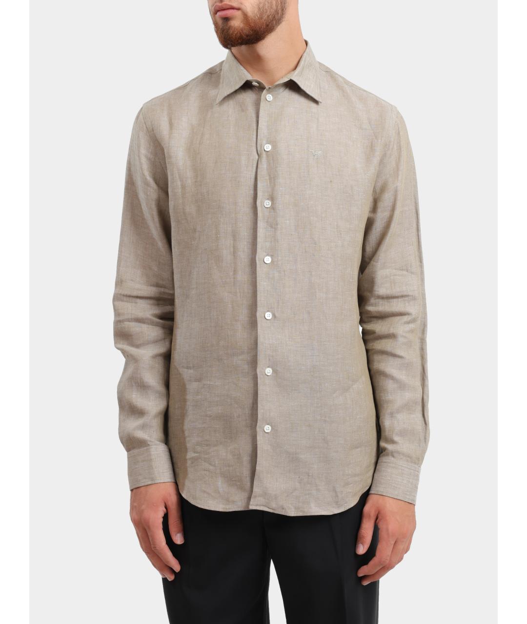 EMPORIO ARMANI Бежевая льняная кэжуал рубашка, фото 5