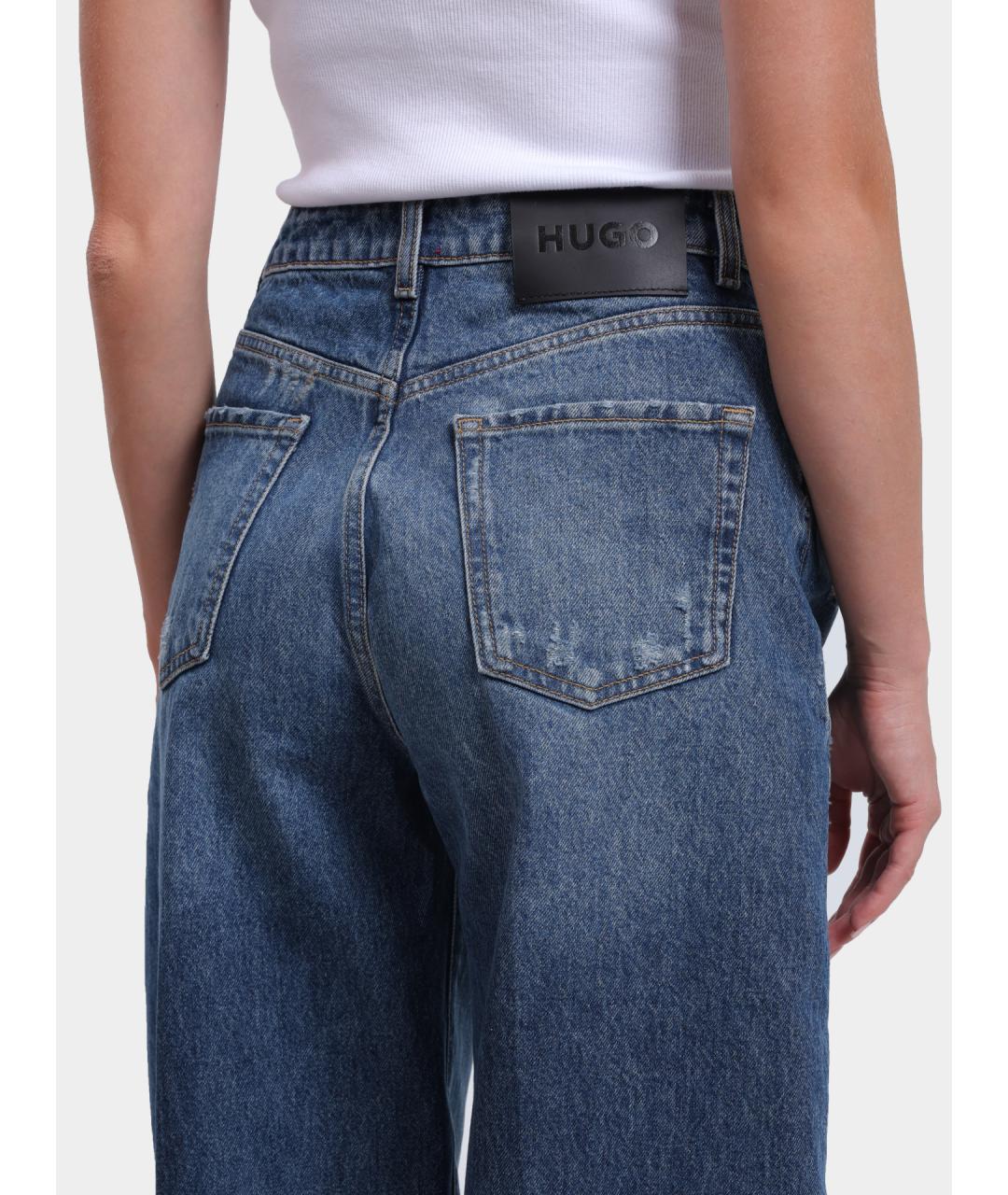 HUGO Синие хлопковые прямые джинсы, фото 5