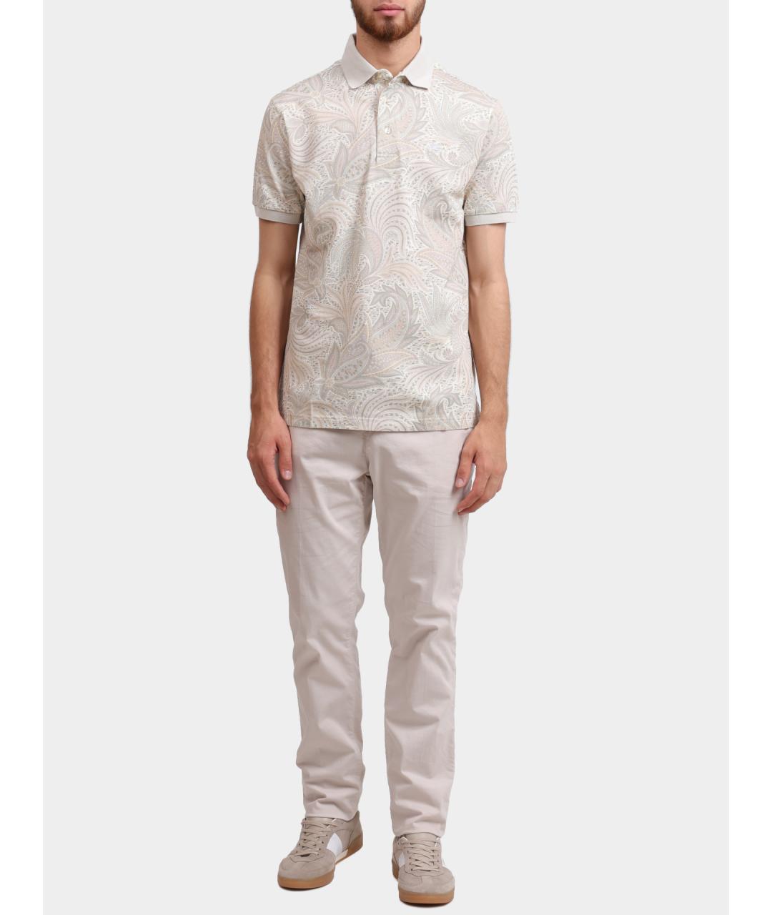 ETRO Бежевое хлопковое поло с коротким рукавом, фото 2