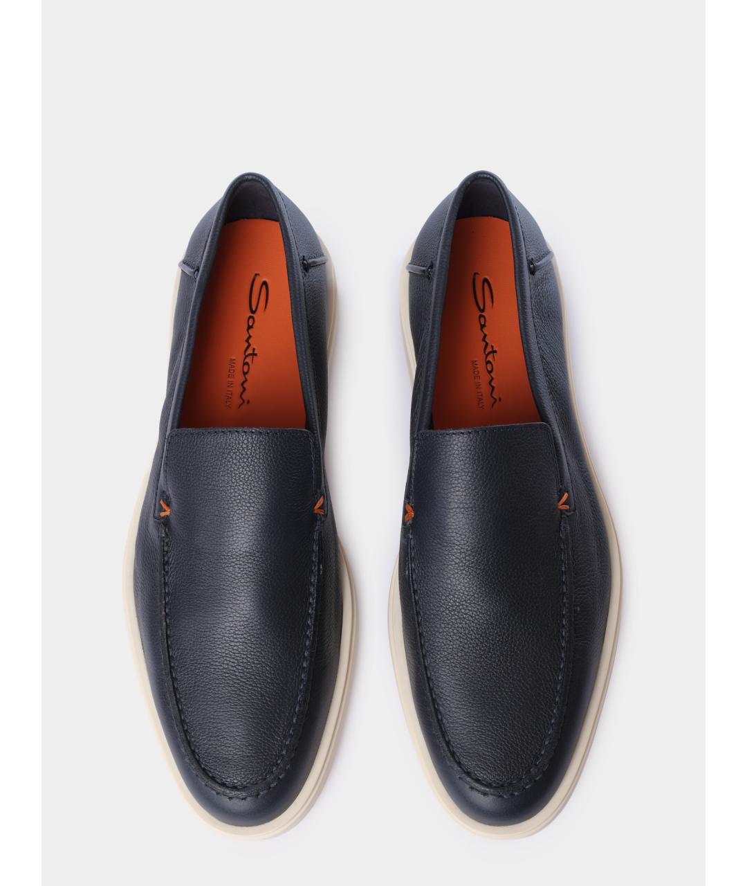 SANTONI Синие кожаные лоферы, фото 4