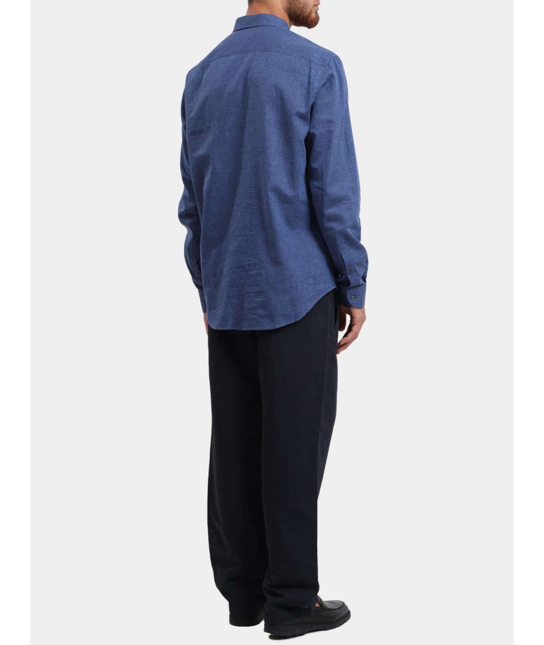 EMPORIO ARMANI Синяя льняная классическая рубашка, фото 4