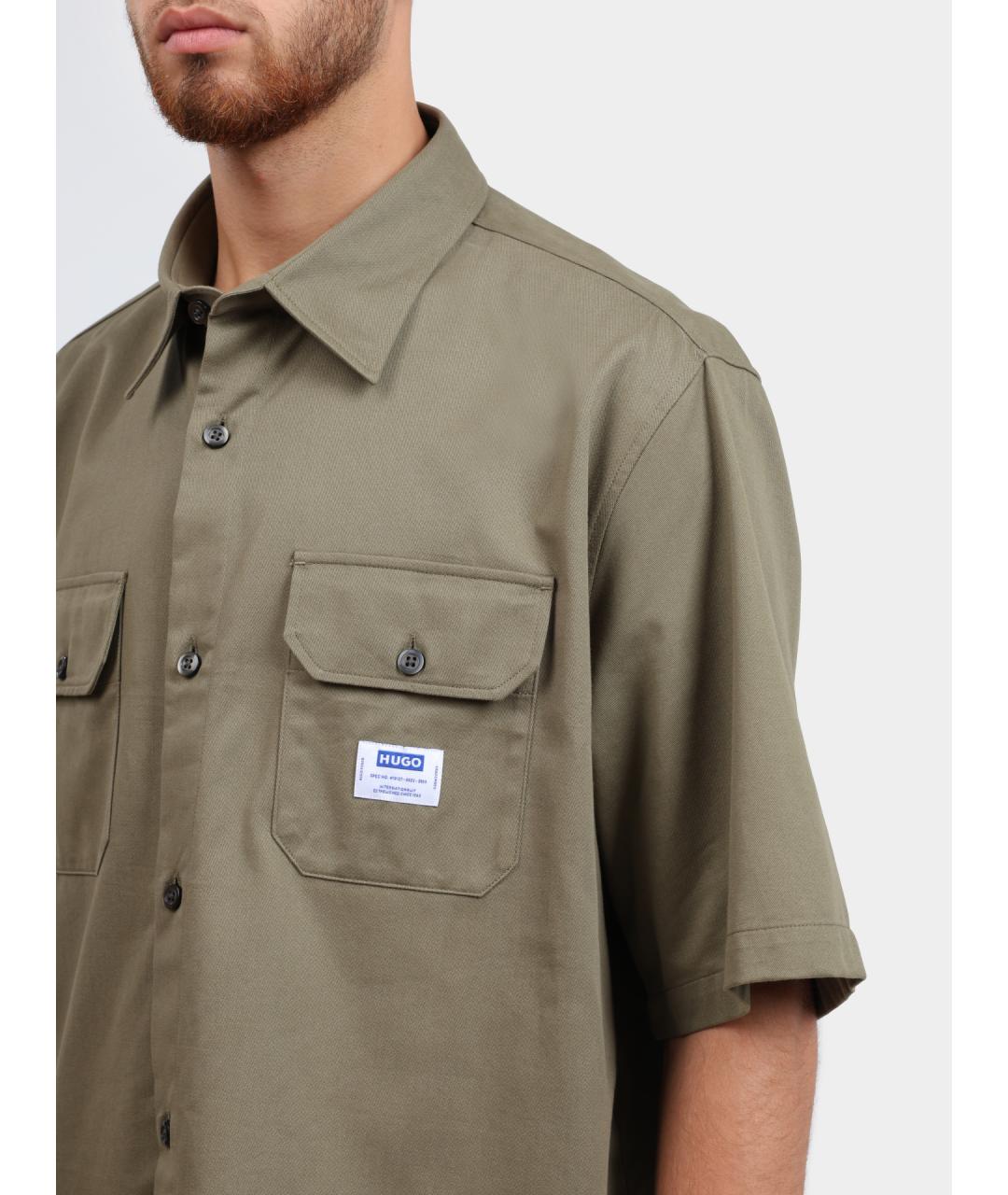 HUGO Зеленая хлопковая кэжуал рубашка, фото 3
