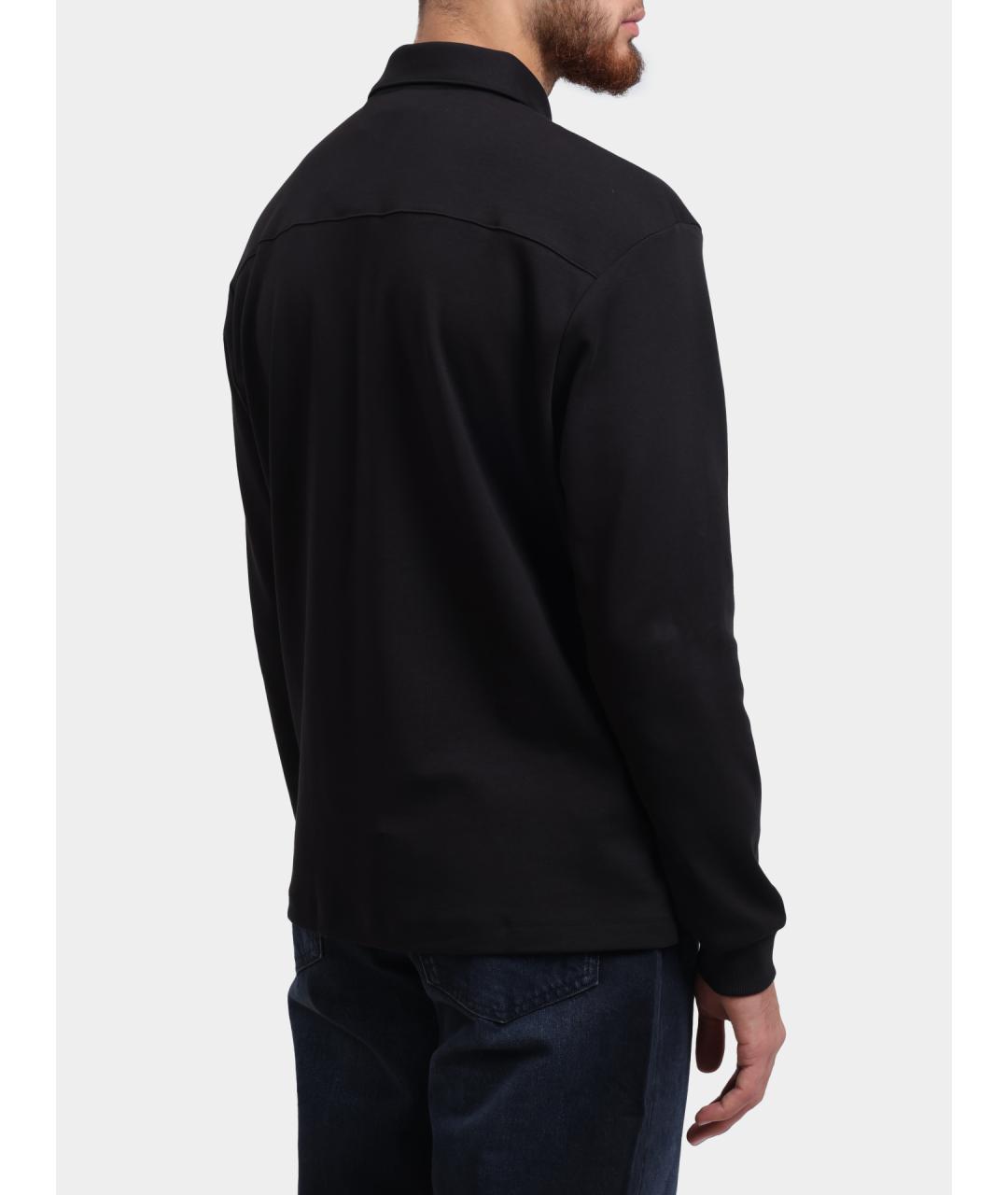 HUGO Черное хлопковое поло с длинным рукавом, фото 5