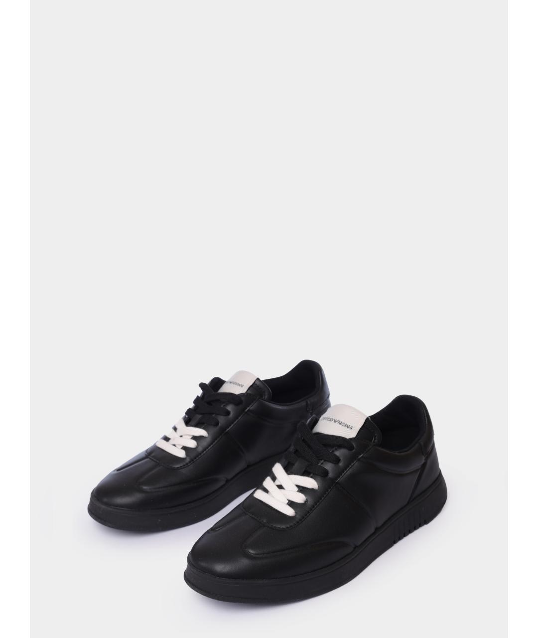 EMPORIO ARMANI Черные кожаные низкие кроссовки / кеды, фото 2