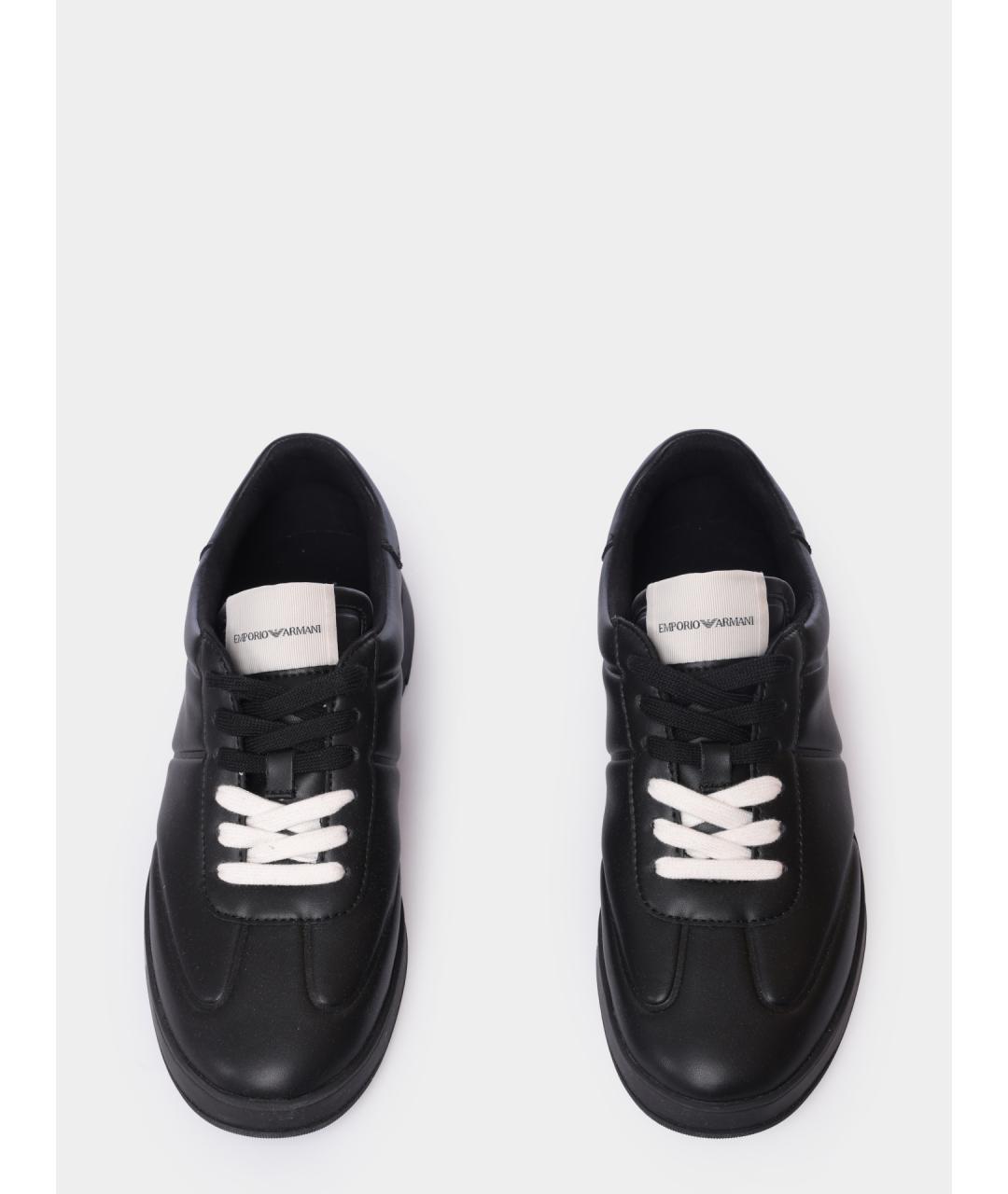 EMPORIO ARMANI Черные кожаные низкие кроссовки / кеды, фото 3
