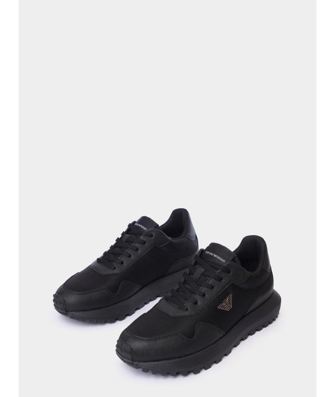 EMPORIO ARMANI Черные текстильные низкие кроссовки / кеды, фото 2