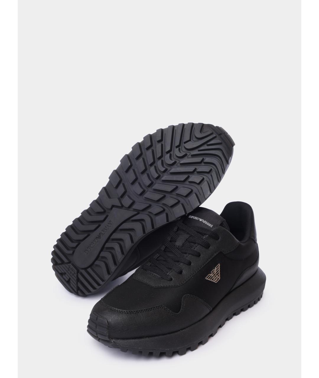 EMPORIO ARMANI Черные текстильные низкие кроссовки / кеды, фото 4